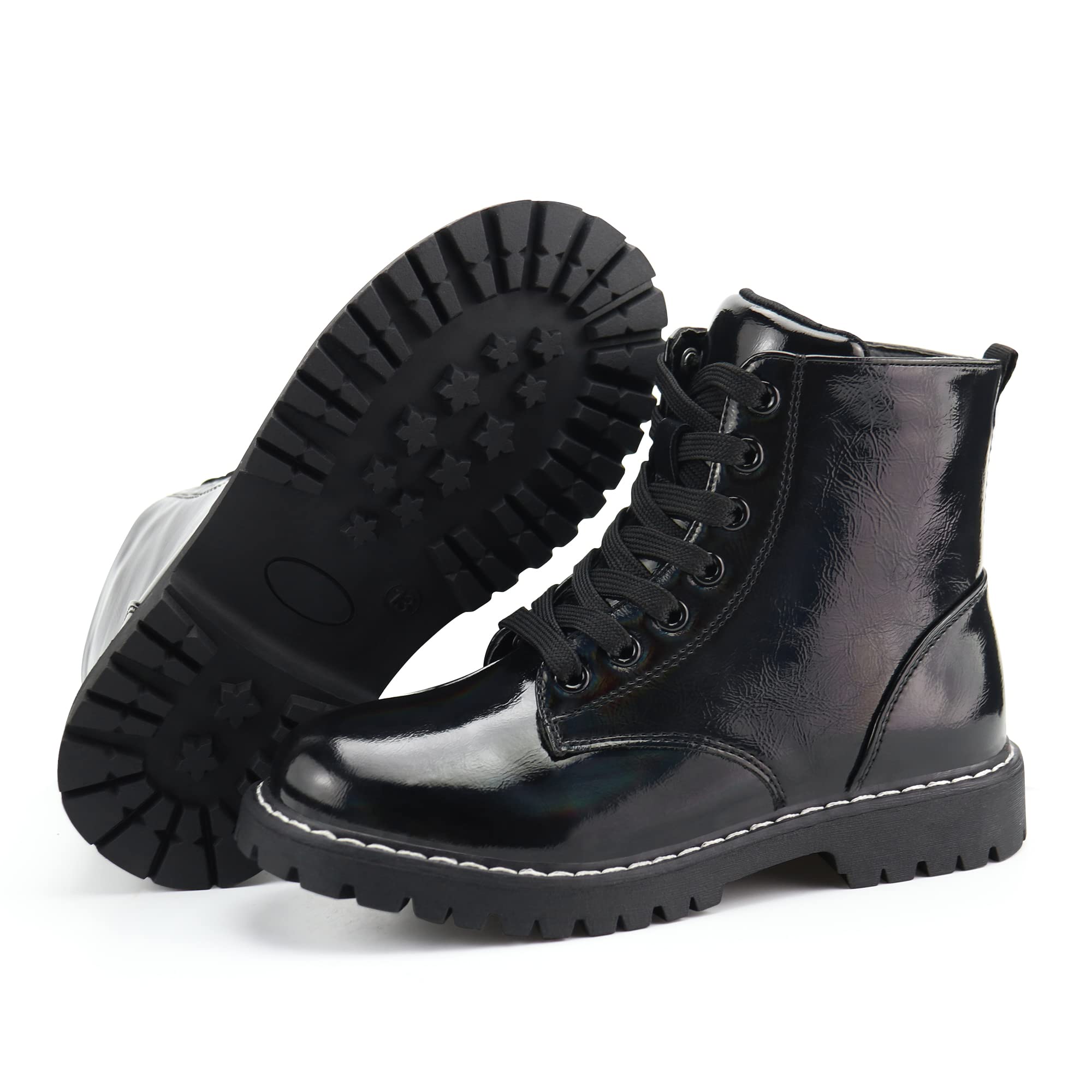 Firelli Kids Ankle Boots for Boys & Girls - Side Zipper & Lace Up Work Boots - Durable Combat Boots for School, Outdoor Play & Everyday Wear