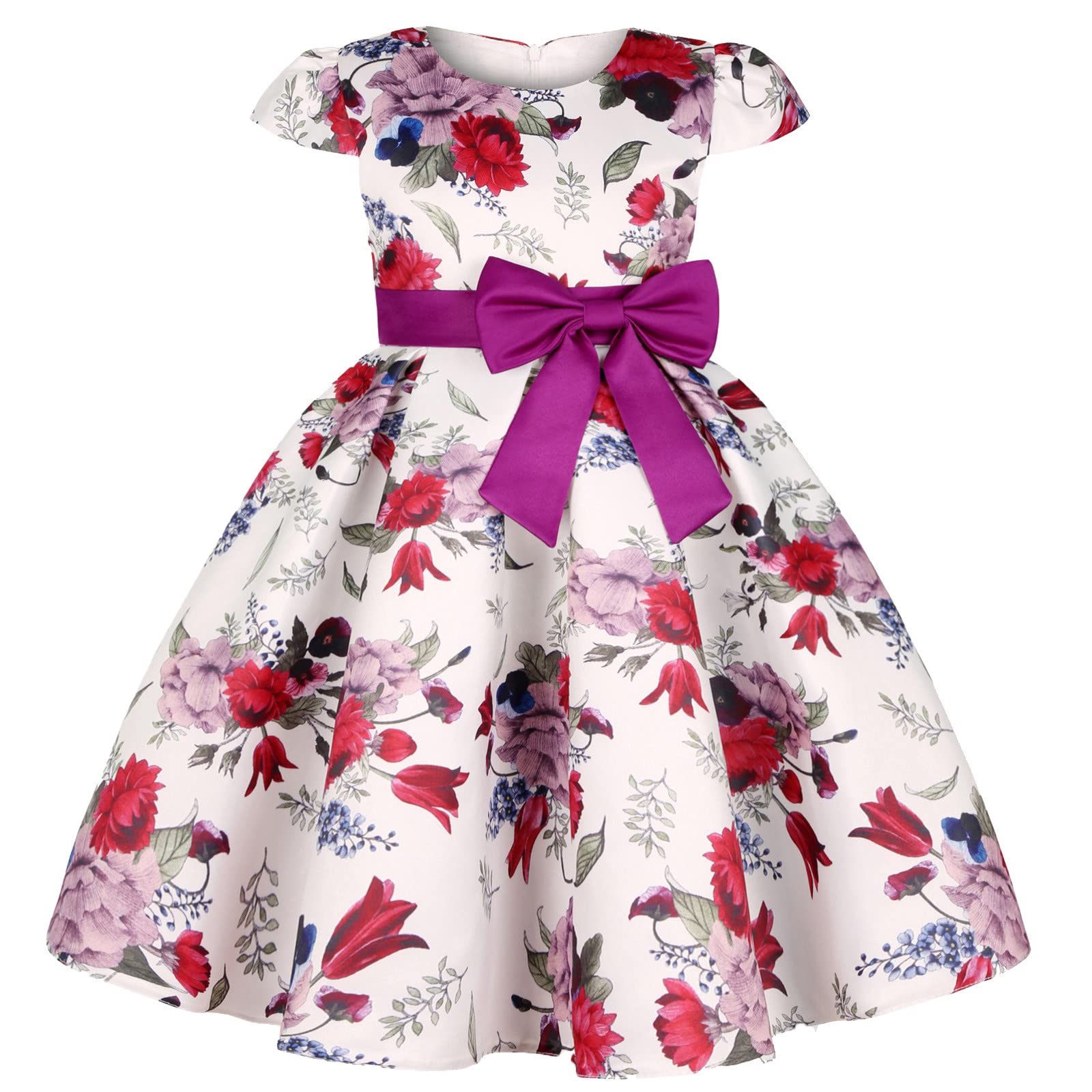 Floral Print Toddler Girls' Short Sleeve Beach Dress with Straps - Princess Style First Dress for Ages 7-16 - Perfect for Summer Outings, Beach Vacations & Special Occasions