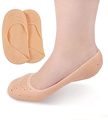 Skylike Anti-Crack Full Length Silicone Gel Foot Protector Socks - Moisturizing Foot Care for Cracked Heels & Dry Feet - Heel Pain Relief Pads for Men & Women (Beige, One Size Fits All) - Perfect for Overnight Foot Treatment, Post-Pedicure Care & Diabetic Foot Comfort