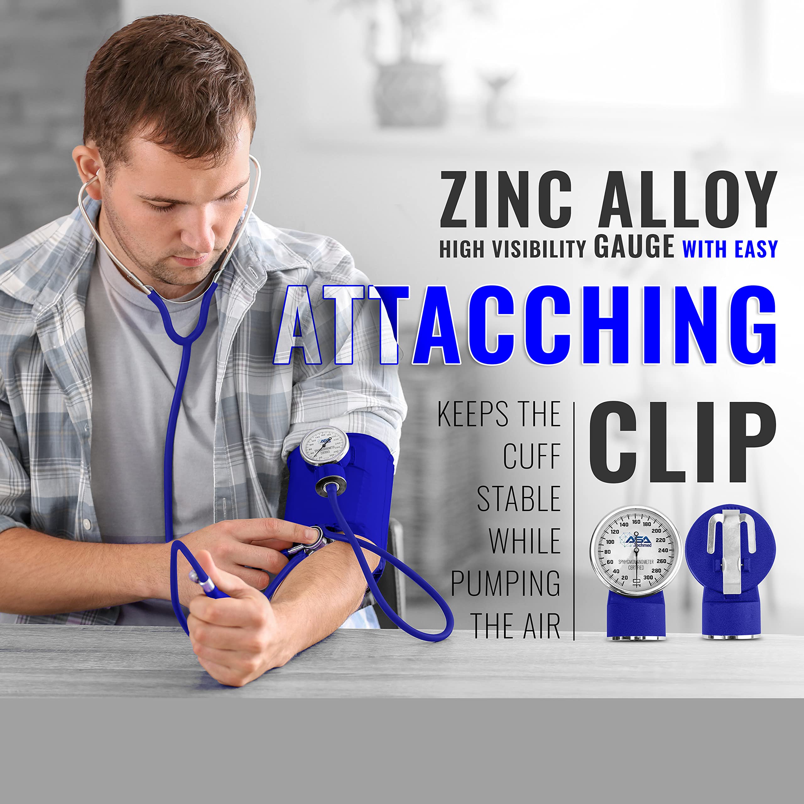 ASA TECHMED Professional Nurse Essentials Kit - Adult Aneroid Sphygmomanometer, Stethoscope & Diagnostic Otoscope in Portable Travel Case (Blue) | Ideal for Home Healthcare, Clinical Practice & Emergency Medical Use