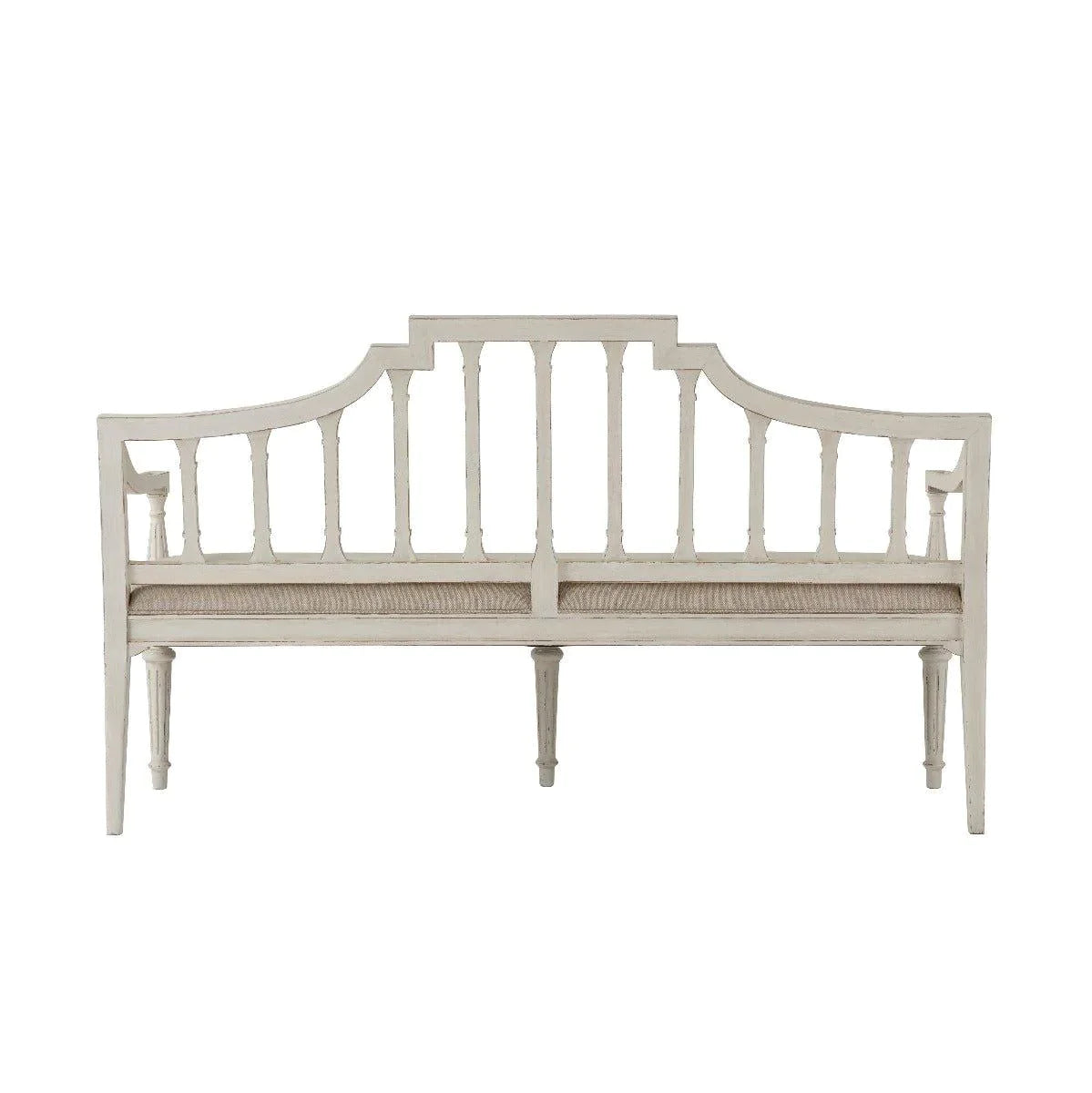 Arched Back Settee with Carved Fluted Detailing - Distressed Wood Sofa Bench in 2 Finish Options | Perfect for Entryway, Living Room or Bedroom Seating