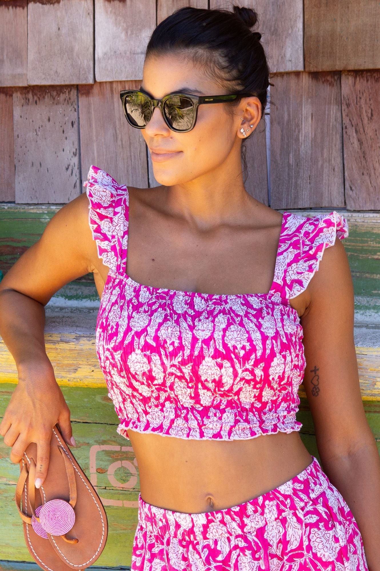 Bryony Organic Cotton Women's Top - Soft & Breathable, Dianthus Pink & White - Perfect for Casual Wear, Summer Outfits & Boho Style