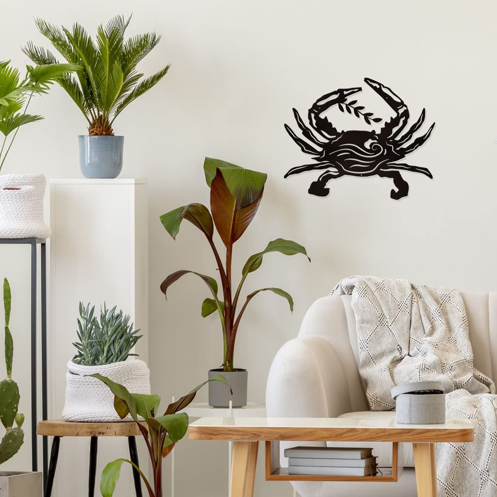 SUPERDANT Wrought Iron Crab & Olive Branch Wall Art - 11.81”x9.57” Metal Wall Decor Sculpture, Rustic Home Wall Hanging Plaque for Living Room, Bedroom, Kitchen & Office Decor