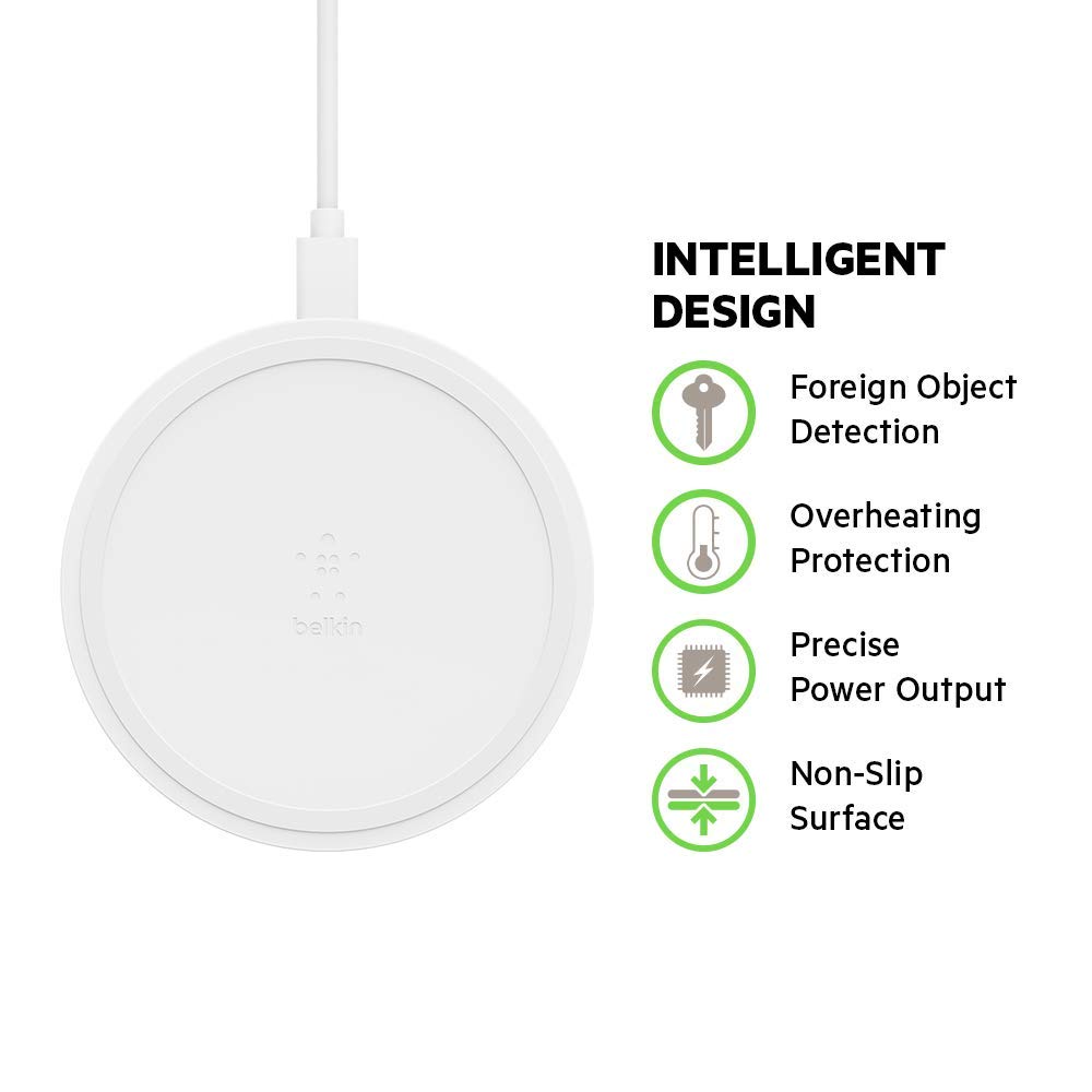Belkin 10W Fast Wireless Charger Pad - Qi Certified Charging Station for iPhone 11/12/13/14 Series, Samsung Galaxy S10/S20/S21/S22, Note10/20 & AirPods | Perfect for Bedside, Office & Car Use