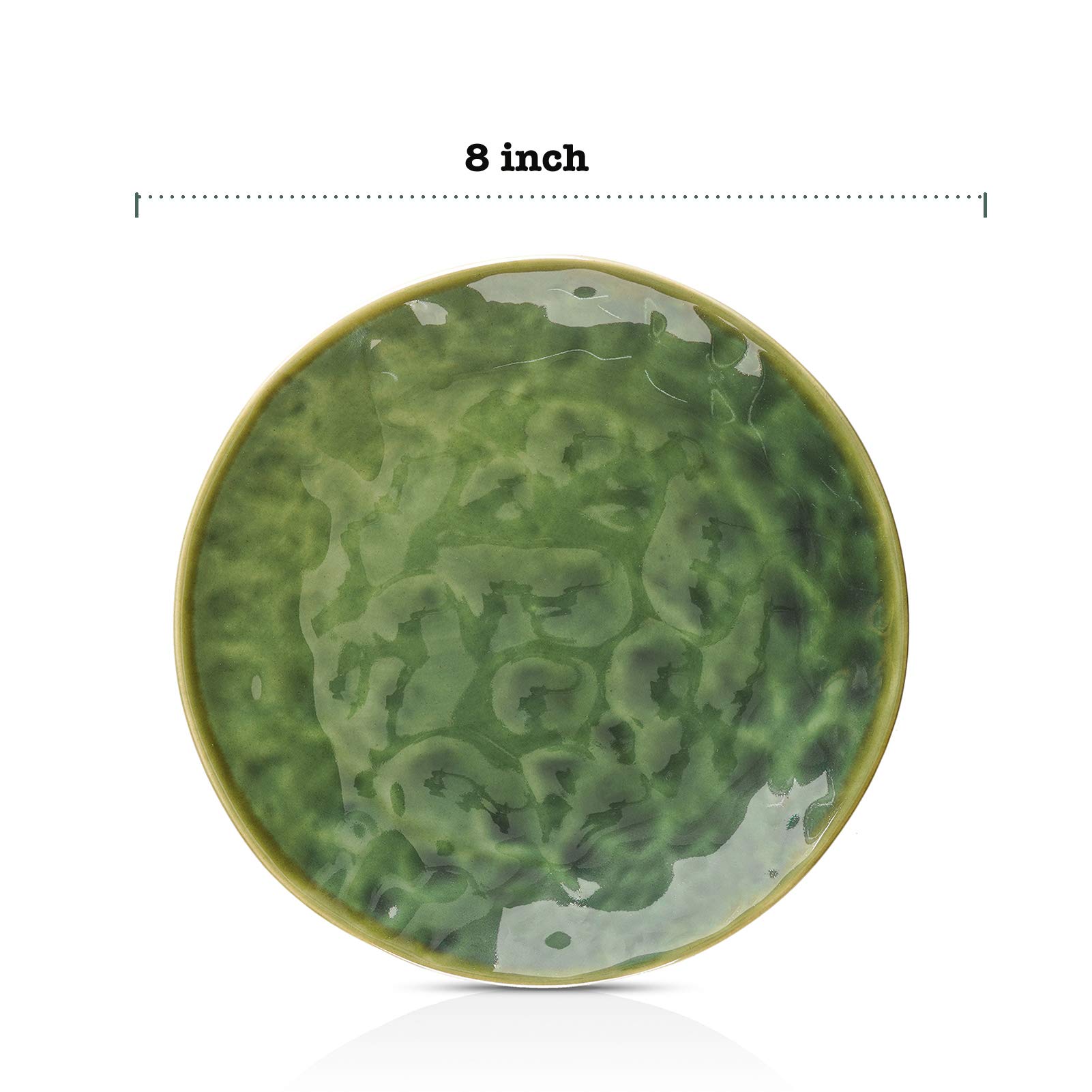 6-Pack 8 Inch Ceramic Round Dessert Salad Plates - Microwave, Oven & Dishwasher Safe Scratch-Resistant Porcelain Fluted Platters - Perfect for Snacks, Appetizers, Home Dining & Party Serving (Green) - Ideal for Holiday Gatherings, Afternoon Tea & Wedding Receptions