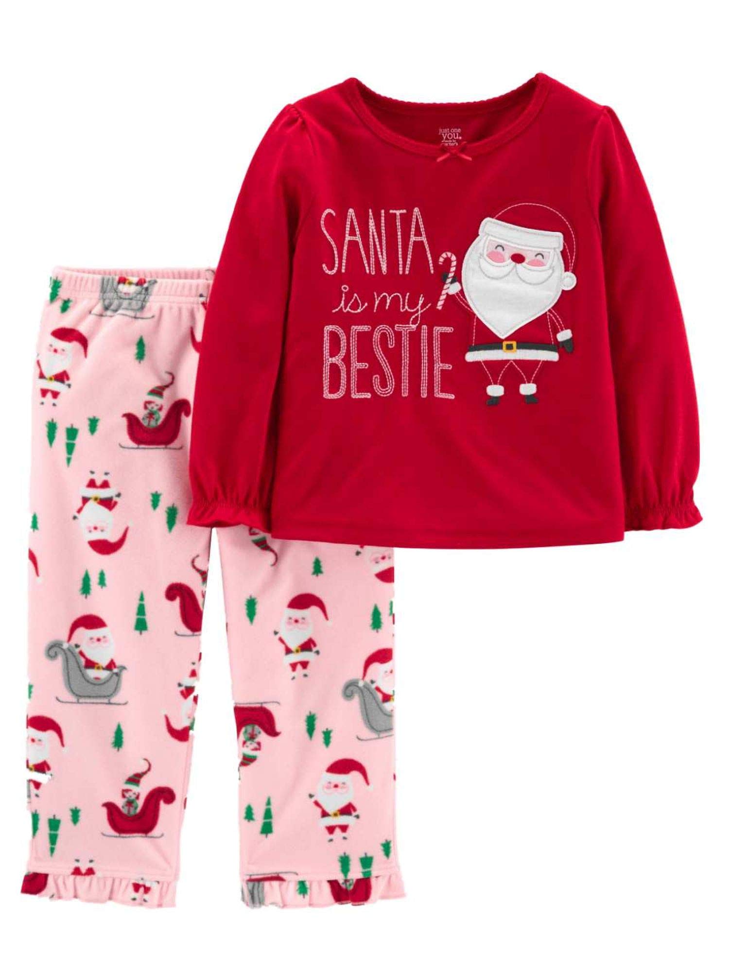 Carters Infant & Toddler Girls' Red Santa's Bestie Christmas Holiday Pajamas - Cozy Fleece Sleepwear for Holiday Photos & Family Gatherings
