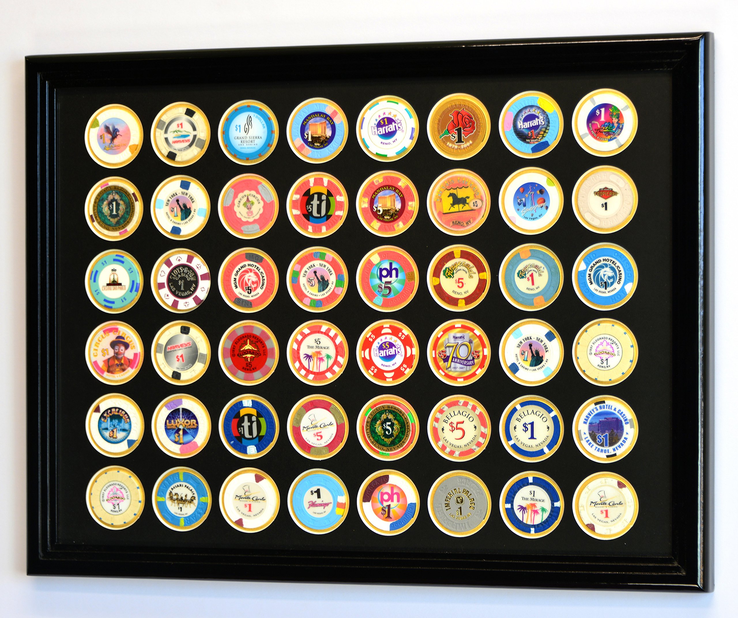 48 Casino Poker Chip Frame Display Case with Custom Colored Matting - Perfect for Home Game Rooms, Poker Tournaments & Casino-Themed Decor