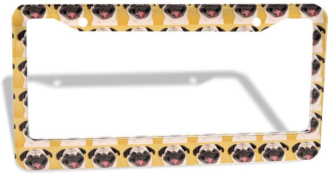 MJSTAR Funny Pug Smile Custom Aluminum License Plate Frame - Durable Car Accessory for Personalization & Humor (Fits All US States) - Perfect for Car Enthusiasts, Pet Lovers & Gift Giving