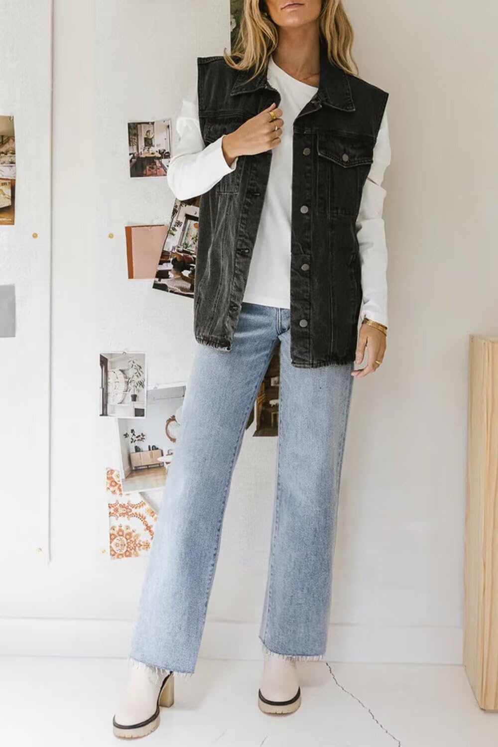 Women's High Waisted KDF Straight Leg Jeans - Frayed Raw Hem, Stretchy Loose Fit Cropped Wide Leg Baggy Pants | Perfect for Casual Outings, Streetwear Style & Everyday Comfort