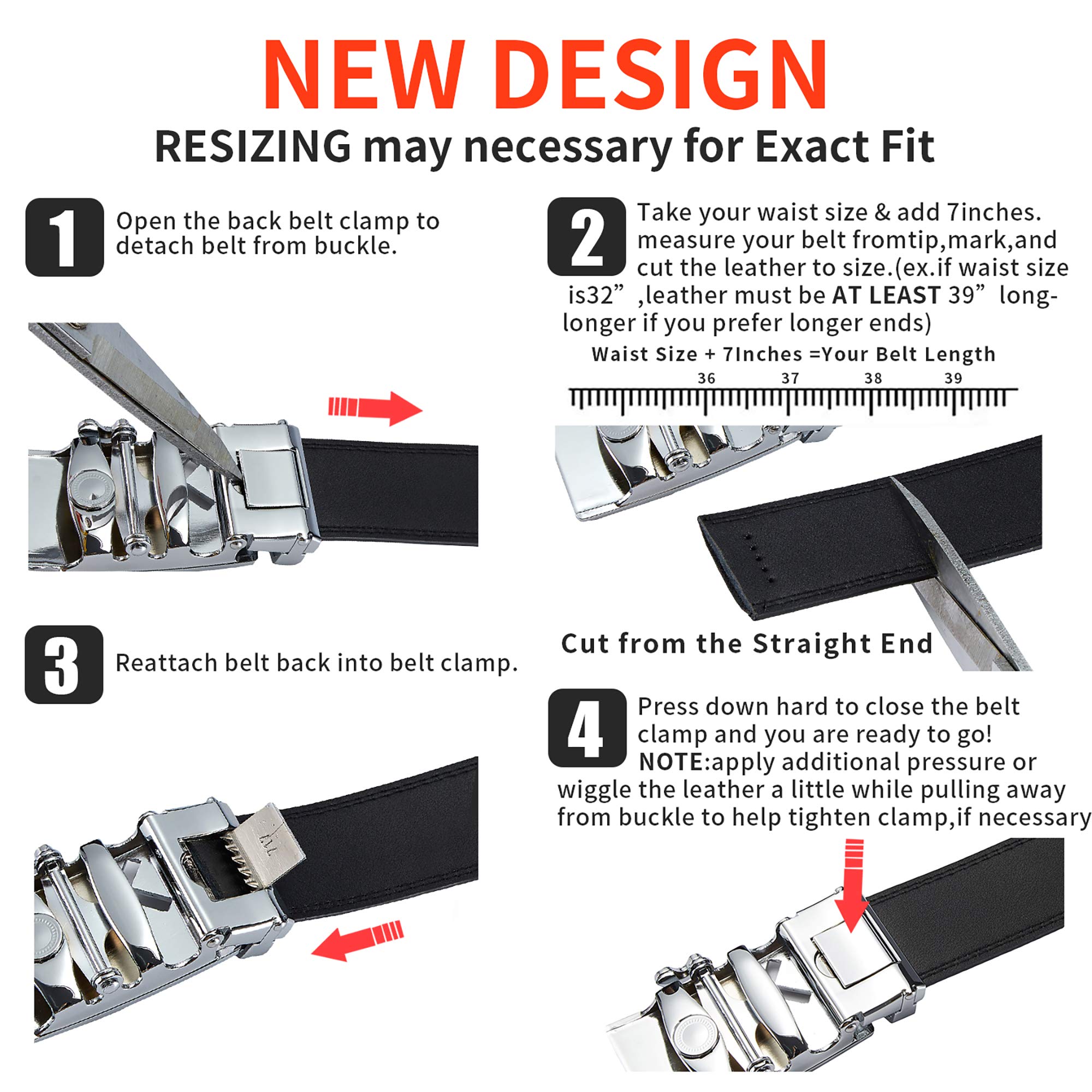 Premium Men's Genuine Leather Ratchet Dress Belt - Adjustable Slide Belt for Formal & Business Wear - Elegant Gift Box for Father's Day, Wedding & Office Gifts