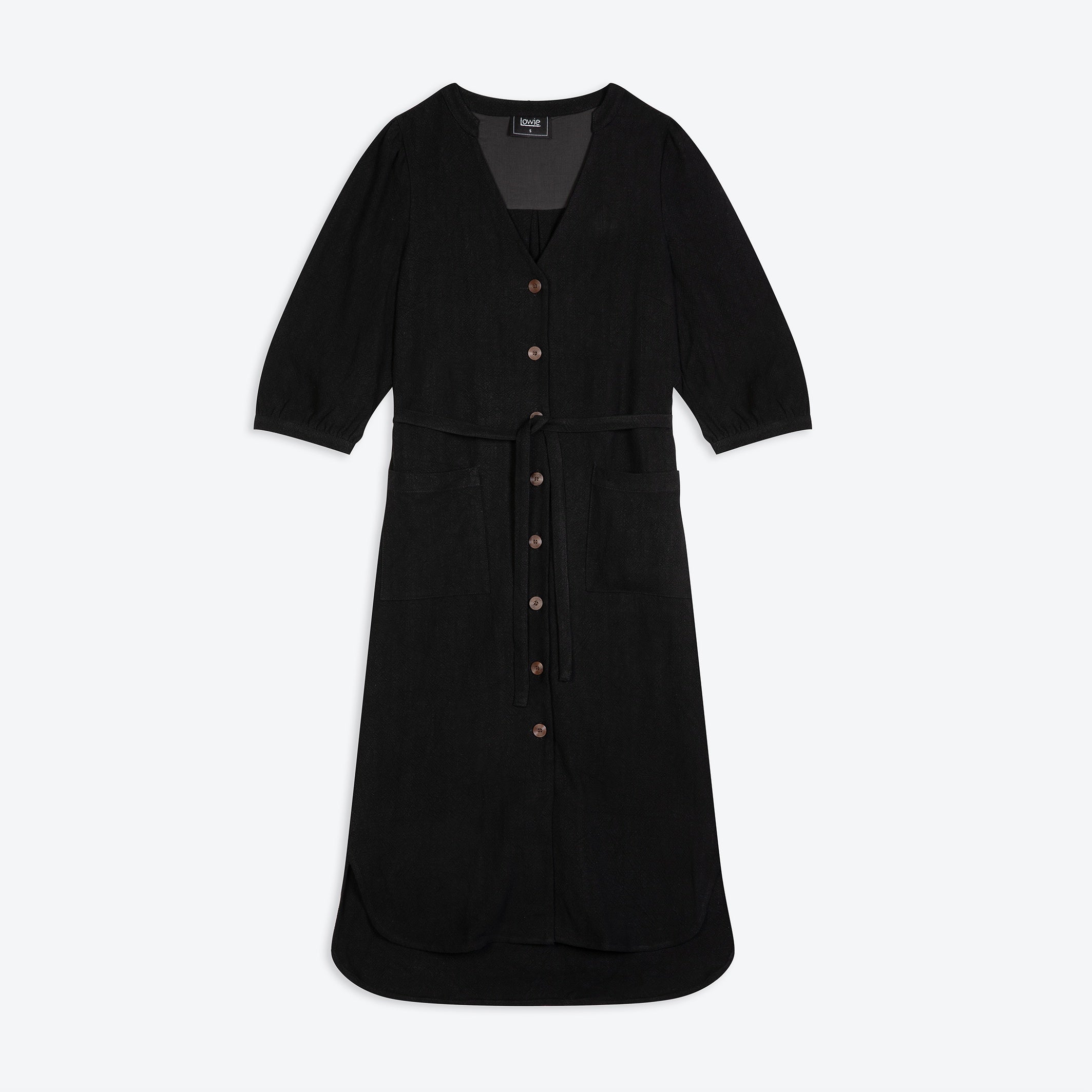 Lowie Linen Viscose Black Button Through Dress - Women's Summer Casual Flowy Midi Dress for Beach, Vacation & Everyday Wear