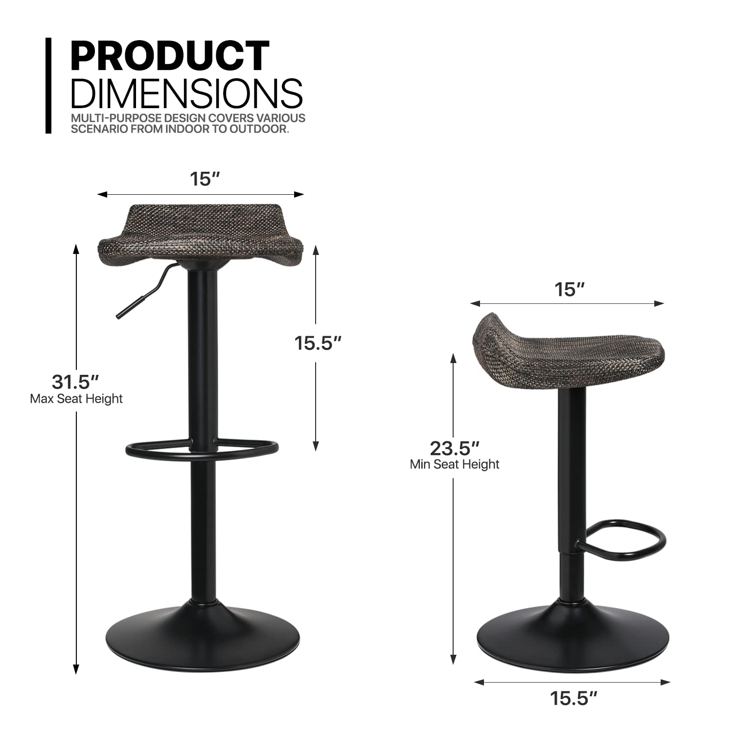 MoNiBloom Adjustable Swivel Bar Stools Set of 2 - Counter Height Bar Chairs with Footrest for Kitchen, Dining Room, Restaurant - Indoor & Outdoor Use - Perfect for Breakfast Bars, Kitchen Islands & Patio Dining