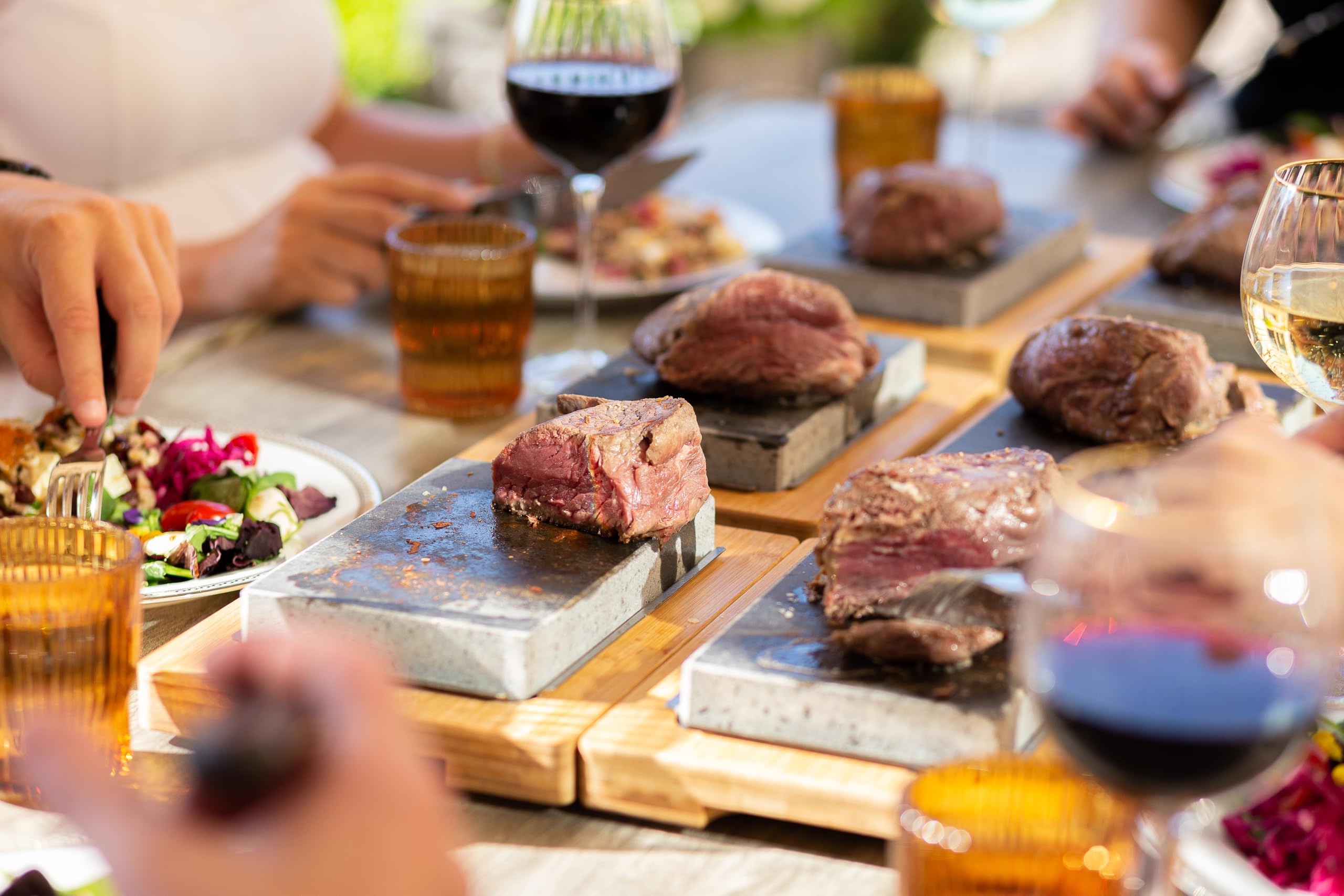 Premium Black Rock Grill Steak Stone Set - Natural Lava Cooking Stone with Steak Knife & Heat-Resistant Gloves for Perfect Steak, Seafood & BBQ at Home | Unique Gift for Grill Lovers
