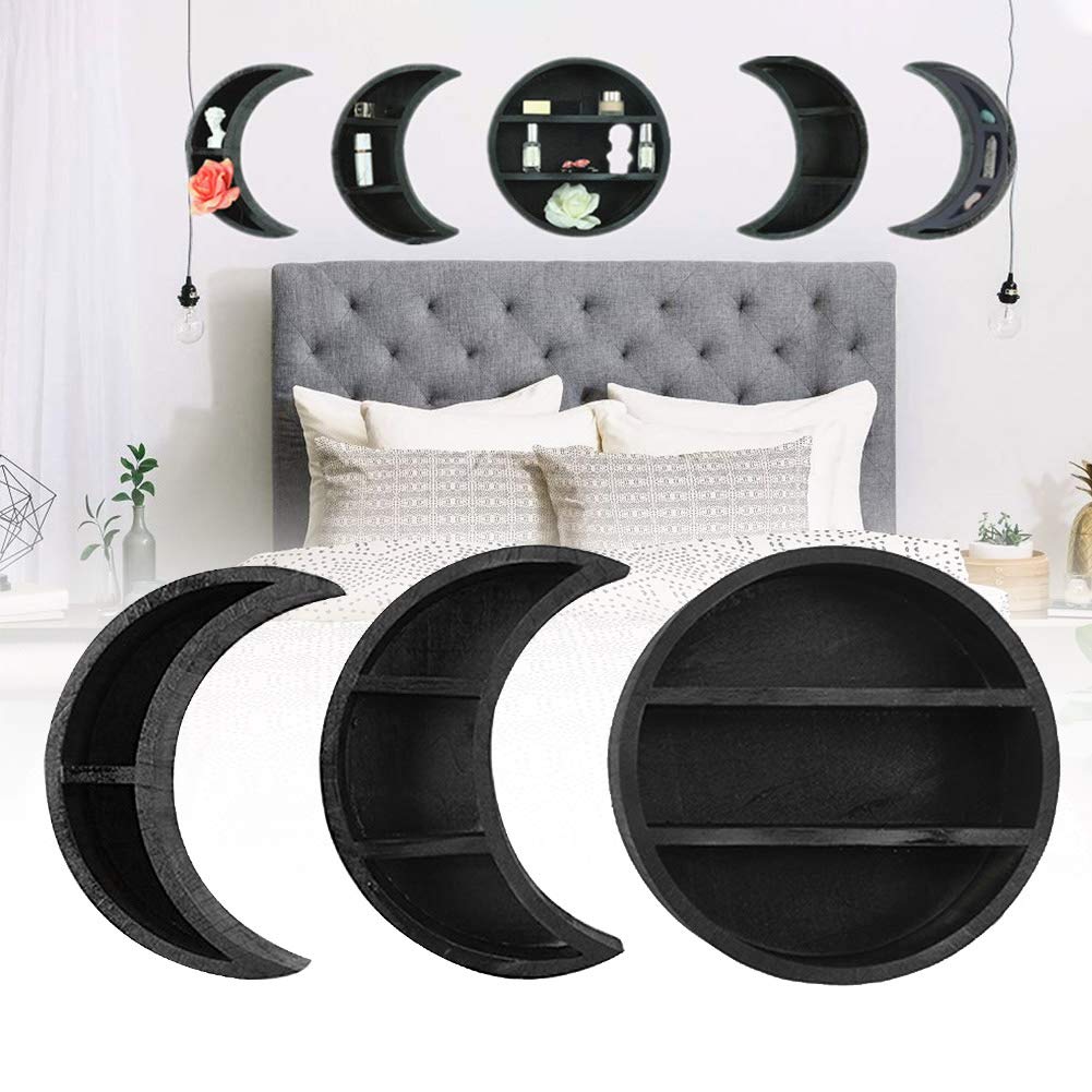 Floating Moon Wall Shelf - Wooden Photo Display Shelf for Essential Oils & Decor | Nursery, Bedroom, Living Room Storage Solution | Perfect for Wall Organization & Home Decor Display