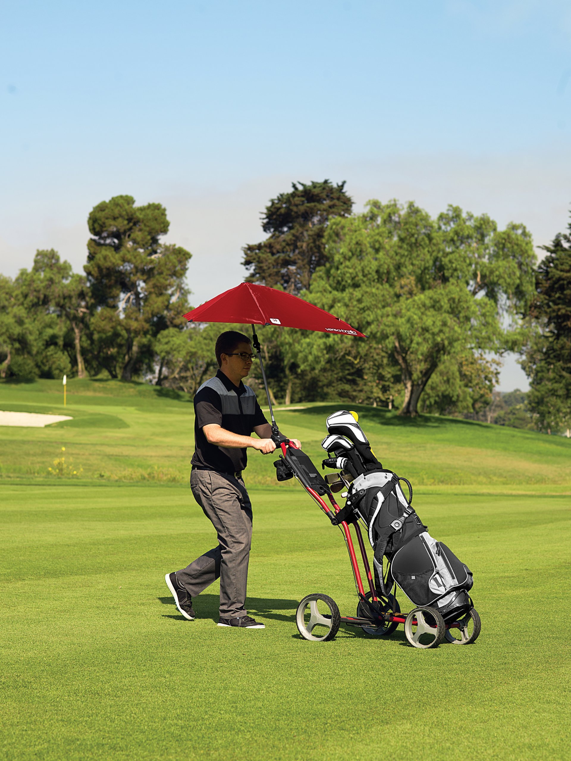 Versa-Brella UPF 50+ Portable Sun Shade Umbrella with 360° Swivel & Secure Clamp - Compact Outdoor Sun Protection for Beach, Golf, Fishing, Camping & Sports Events - Includes Carry Case