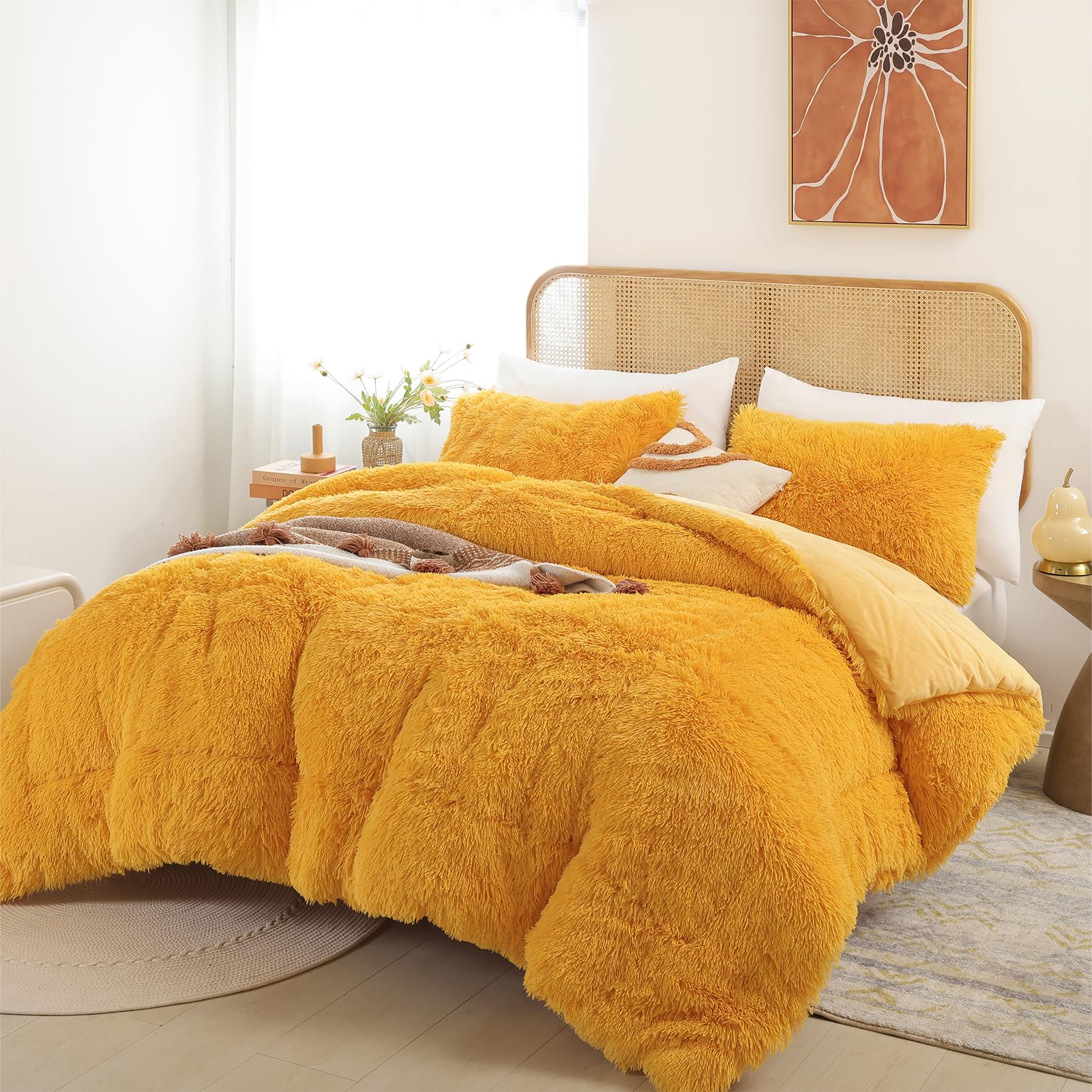 Smoofy King Size Faux Fur Comforter Set - 3 Piece Ultra Soft Fluffy Plush Bedding with Shaggy Velvet Double-Sided Design (1 Comforter + 2 Pillowcases) - Perfect for Cozy Winter Nights, Bedroom Decor & Luxury Hotel Style Comfort