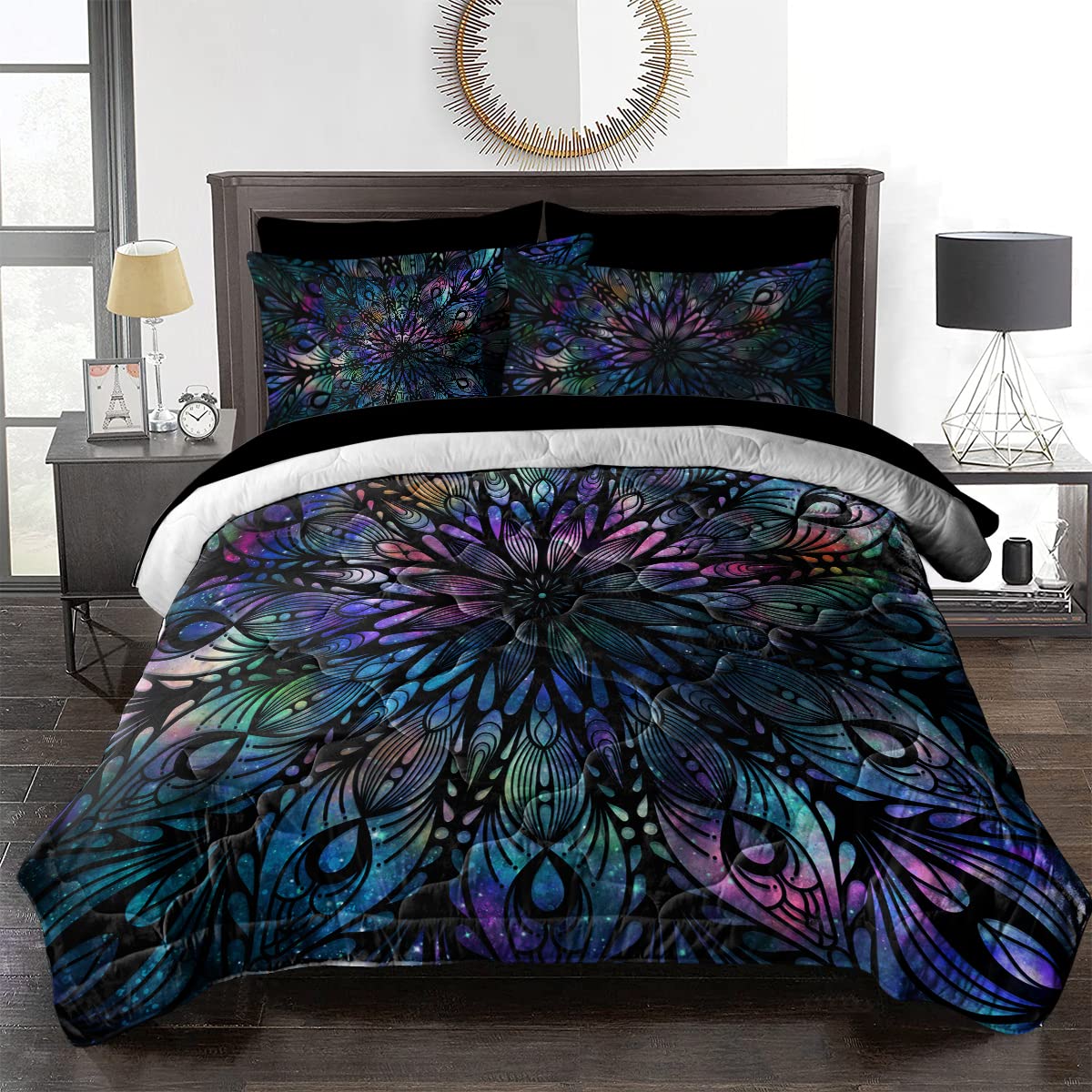 BlessLiving Boho Comforter Set Queen Size - 8 Piece Blue Mandala Bedding Set with All Season Down Alternative Comforter & Sheets | Bohemian Style Bed in a Bag for Master Bedroom, Guest Room & Dorm Decor