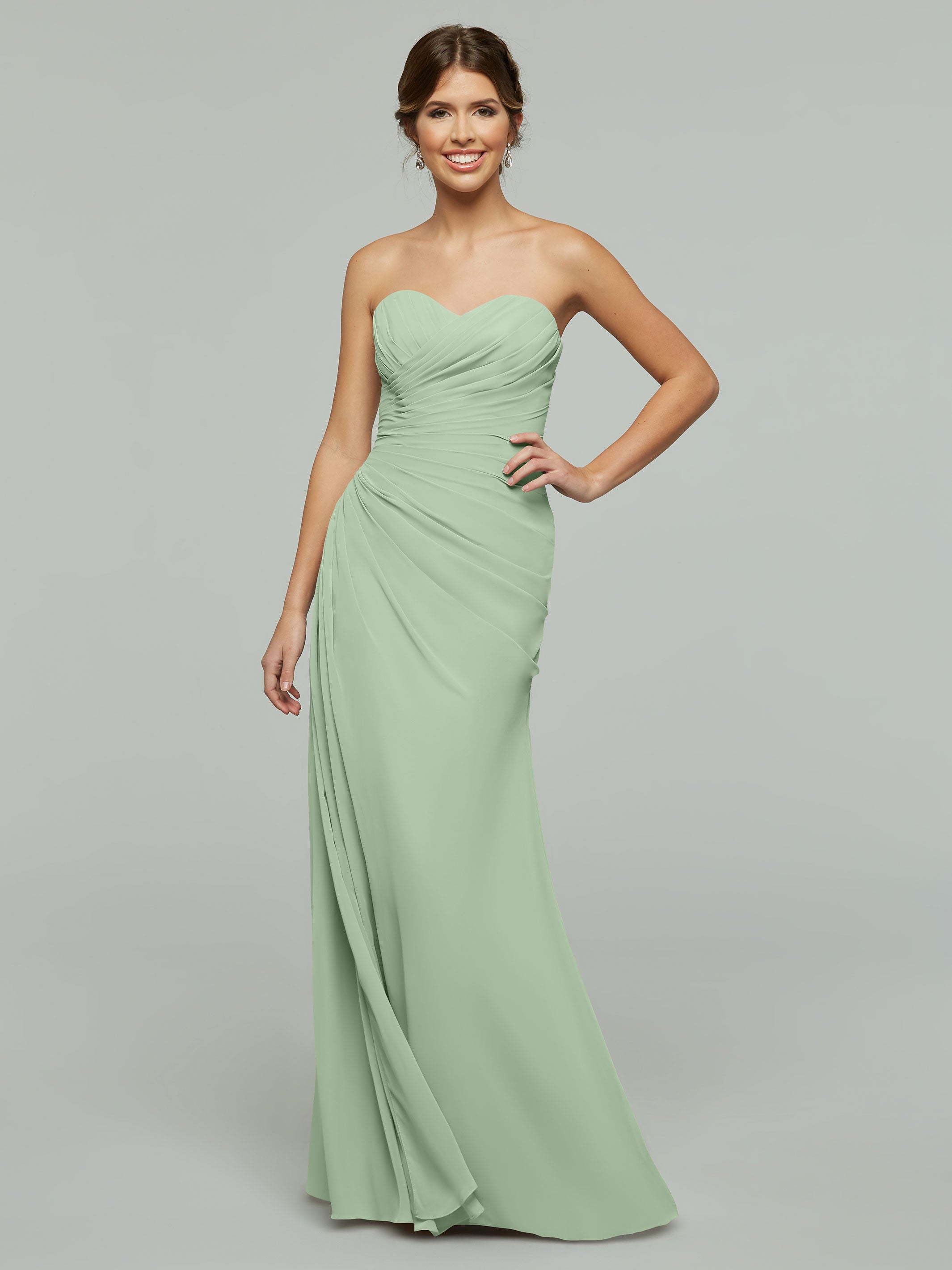 80028 1 Strapless Sweetheart Chiffon Bridesmaid Dress With Ruching - Elegant Formal Gown for Weddings, Prom & Special Occasions