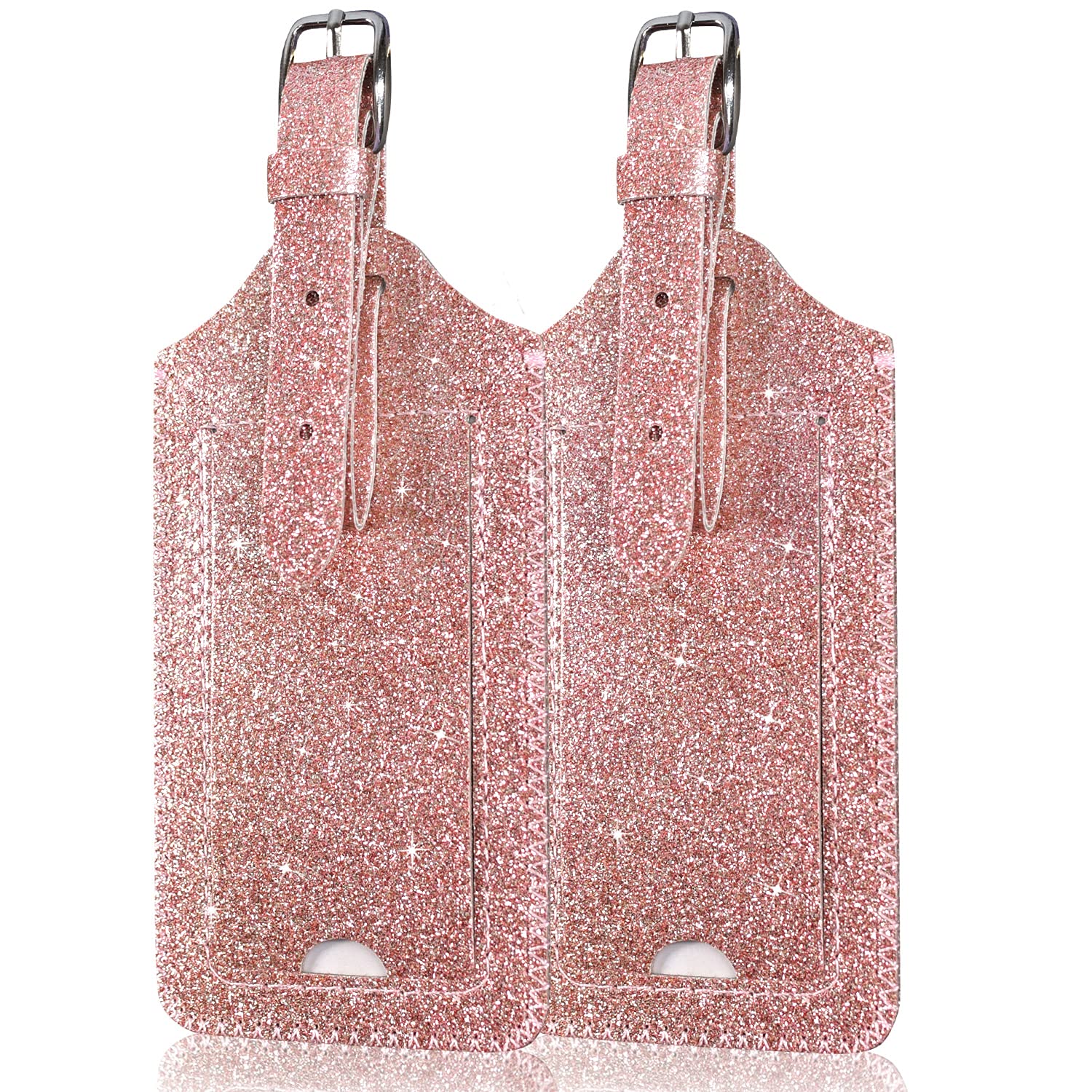 ACdream 2-Pack Leather Luggage Tags - Cruise ID Labels with Privacy Cover for Suitcases, Backpacks & Travel Bags (Rose Gold Glitter) - Perfect for Women, Men & Kids Travel Accessories | Ideal for Airports, Cruises & Vacation Trips