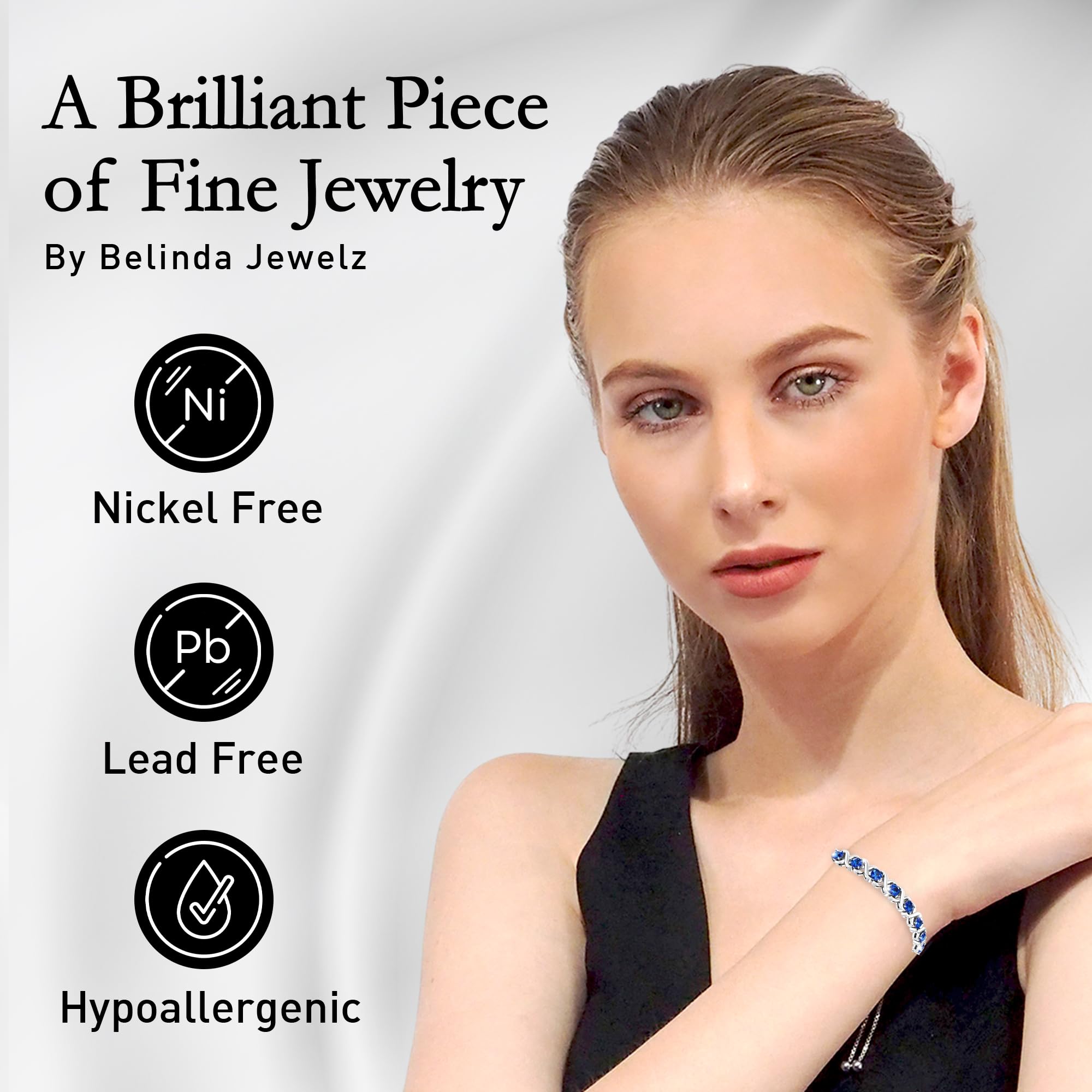 Birthstone Bangle Bracelet for Women - 925 Sterling Silver Adjustable Bracelet with 8 Round Natural Sapphire Stones & Bolo Closure (11