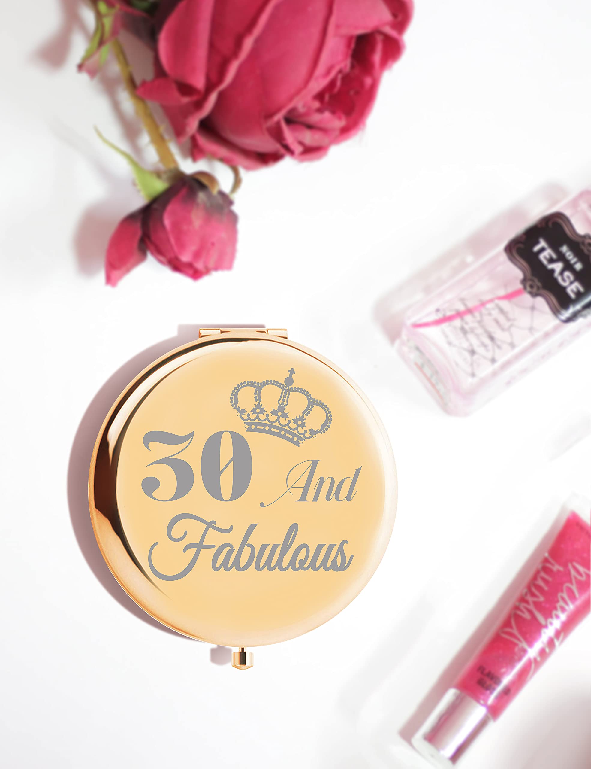 VeryMerryMakering 30th Birthday Cosmetic Case with Mirror - Gold Makeup Bag for Travel & Gifts - Perfect for Bridal Shower, Bachelorette Party & Birthday Celebrations