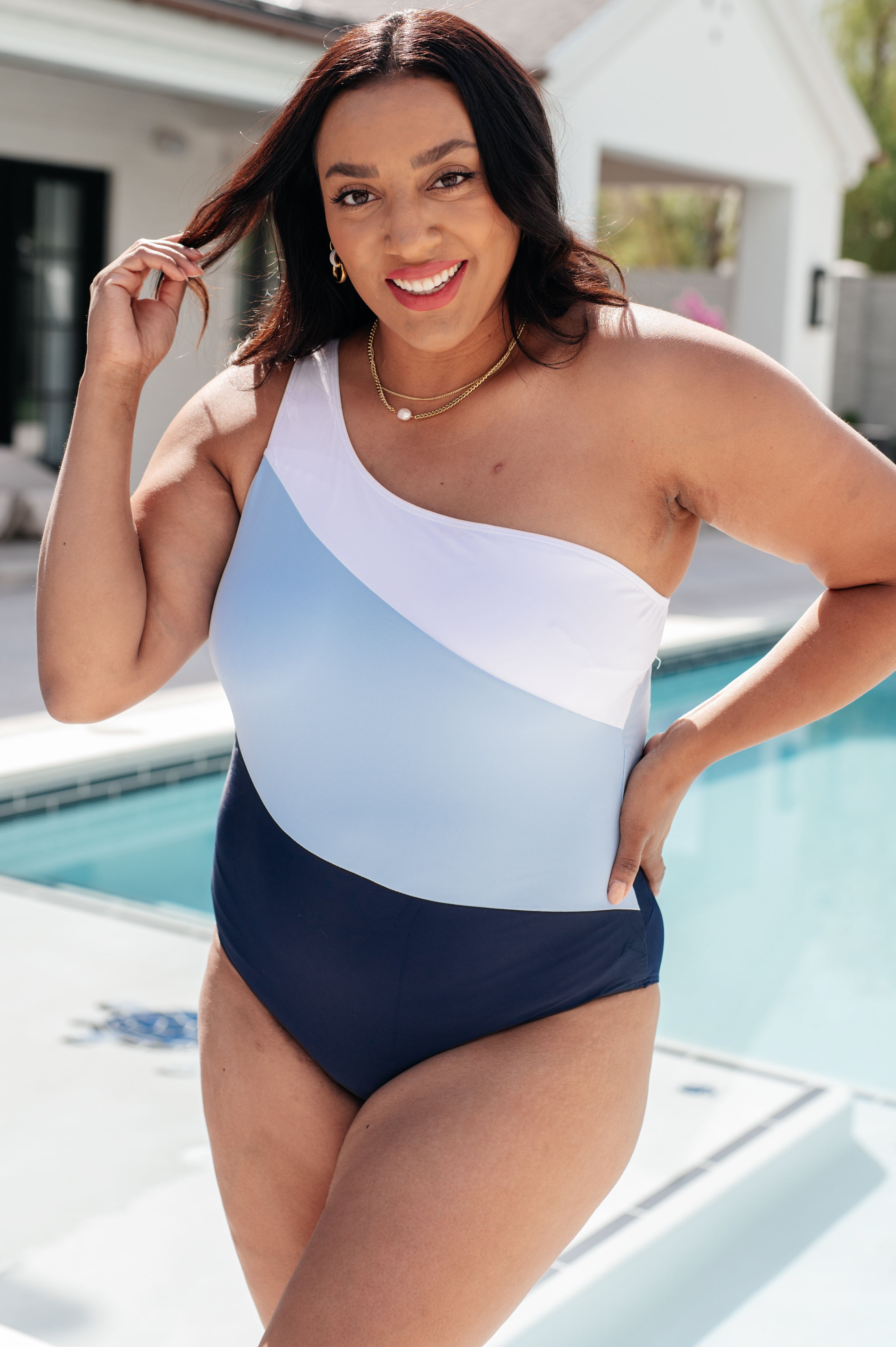 Dominica Color Block Asymmetrical One Piece Swimsuit for Women - Trendy High Cut Bathing Suit for Beach, Pool & Vacation