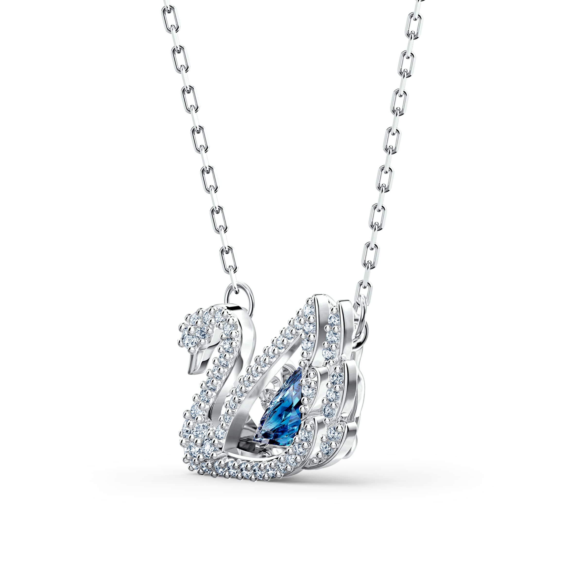Swarovski Dancing Swan Necklace - Elegant Rhodium Plated Jewelry with Blue & Clear Crystals | Perfect for Weddings, Anniversaries & Special Occasions