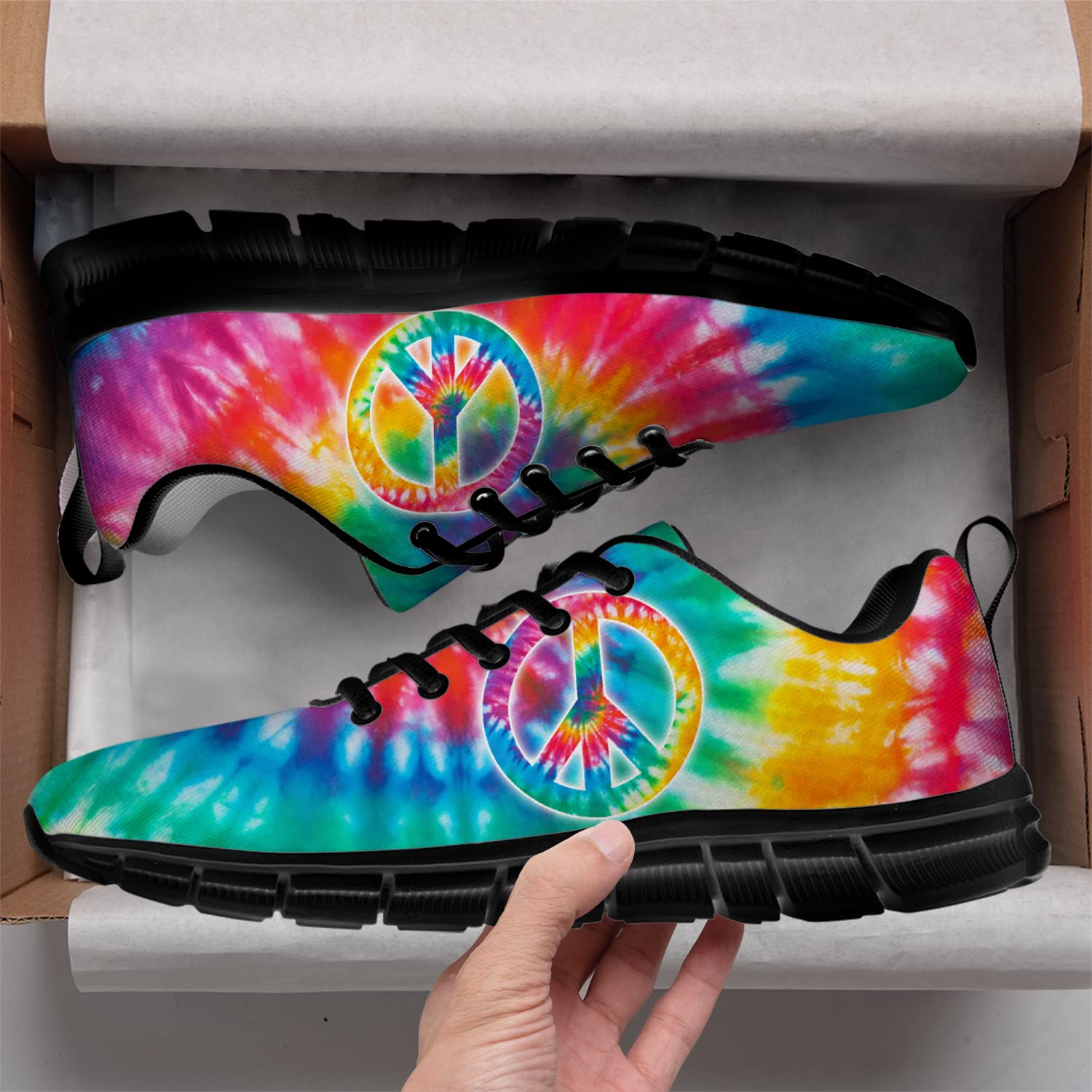 Women's Tie Dye Peace Sign Sneakers - 3D Printed Fashion Mesh Running Shoes for Women & Girls | Comfortable Personalized Casual Shoes | Perfect Gift for Family & Friends | Ideal for Running, Walking & Daily Wear | Women's Size 11, Men's Size 9.5