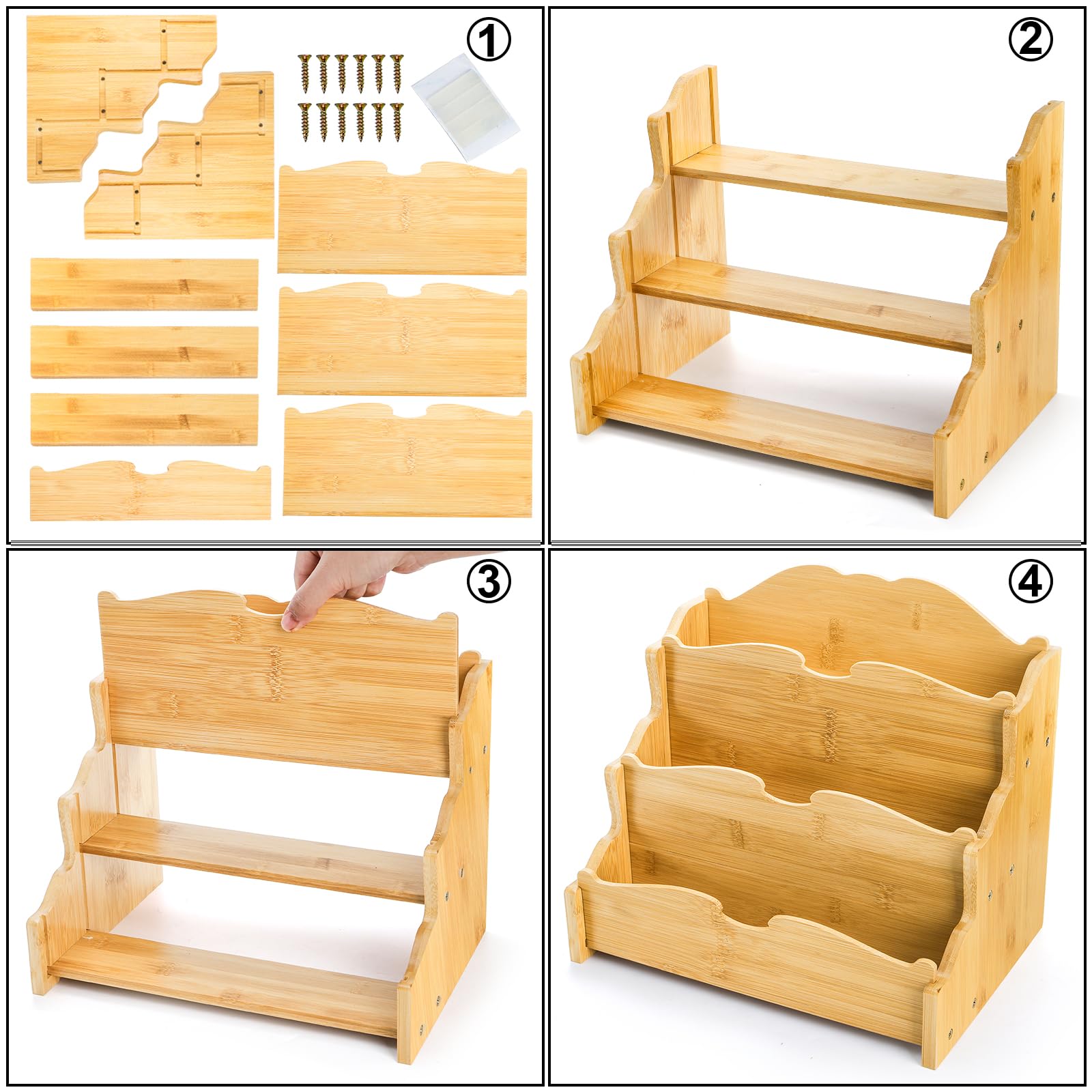 3-Tier Bamboo Greeting Card Display Stand - Elegant Card Holder for Postcards, Stickers & Brochures | Perfect for Craft Shows, Retail Counters, Bookstores & Vendor Booths | Durable & Eco-Friendly Organizer