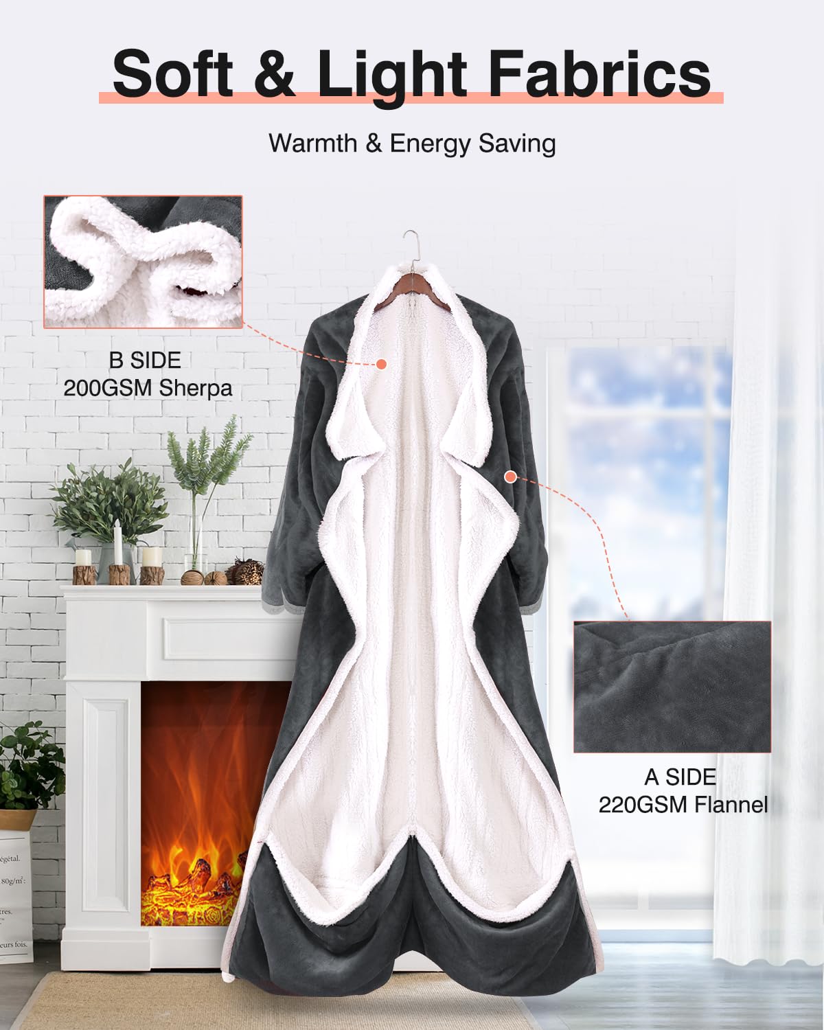 Wearable Heated Blanket with Sleeves - Electric Heating Wrap for Women & Men - Perfect for Cold Weather, Office, Travel & Home Use