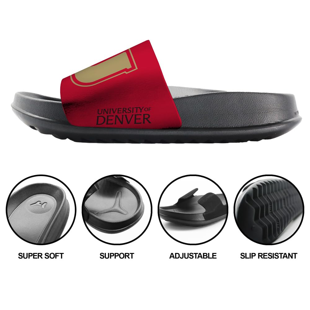 **Officially Licensed Hypd Slydr Switch™ University of Denver Split Primary Two-Tone Unisex Slides – Adjustable Comfort Sandals for Men & Women – Perfect for Beach, Pool, and Casual Wear**