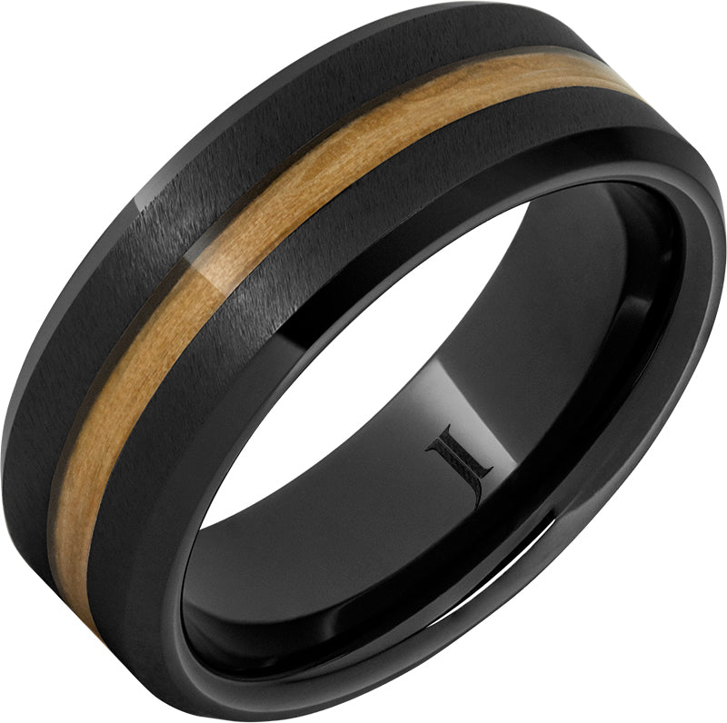 Premium Barrel Aged Black Diamond Ceramic Ring with Chardonnay Wood Inlay & Natural Grain Finish - Luxury Wedding Band for Men, Unique Anniversary Gift for Him, Stylish Everyday Jewelry for Professionals