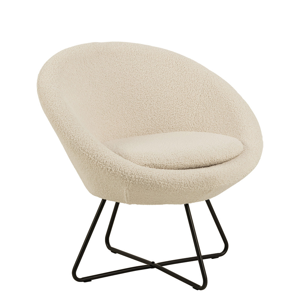 Boucle Lounge Arm Chair - Soft Cream Upholstered Accent Chair for Living Room, Bedroom & Office - Comfortable Modern Reading Chair with Sturdy Frame