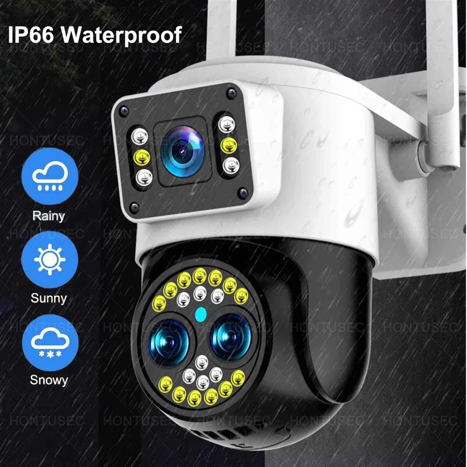 4K 8MP HD IP Security Camera with Triple Lens, Dual Screens & 10X Zoom - PTZ Outdoor Surveillance Camera with Two-Way Audio, Color Night Vision & Motion Detection (32GB) - Ideal for Home, Office & Business Security Monitoring