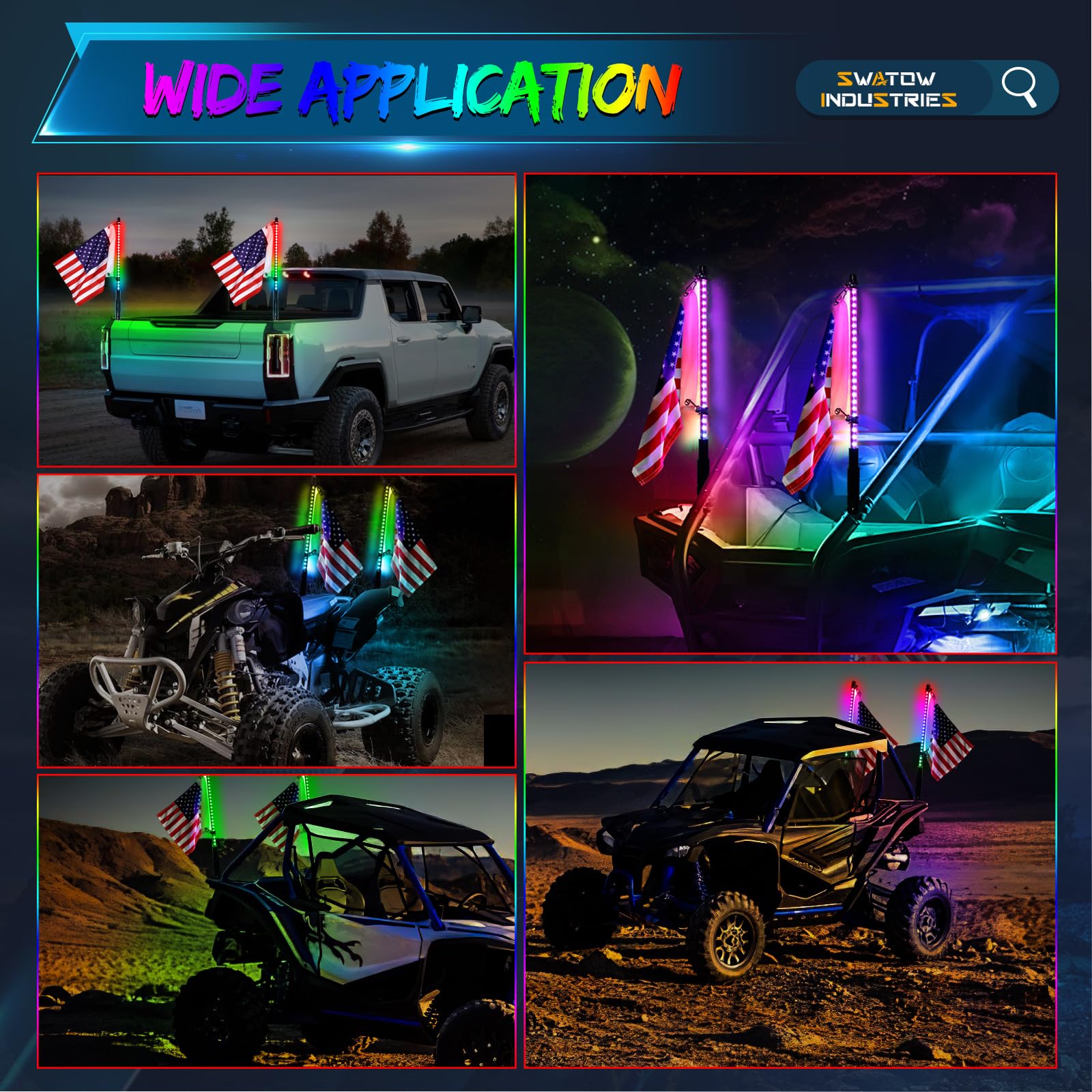 2FT LED Whip Rock Lights with Remote Control - Waterproof Off-Road Lighting for UTV, Jeep, Polaris RZR, Can-am & Ram Trucks | Perfect for Night Riding, Trail Adventures & Off-Road Vehicle Customization