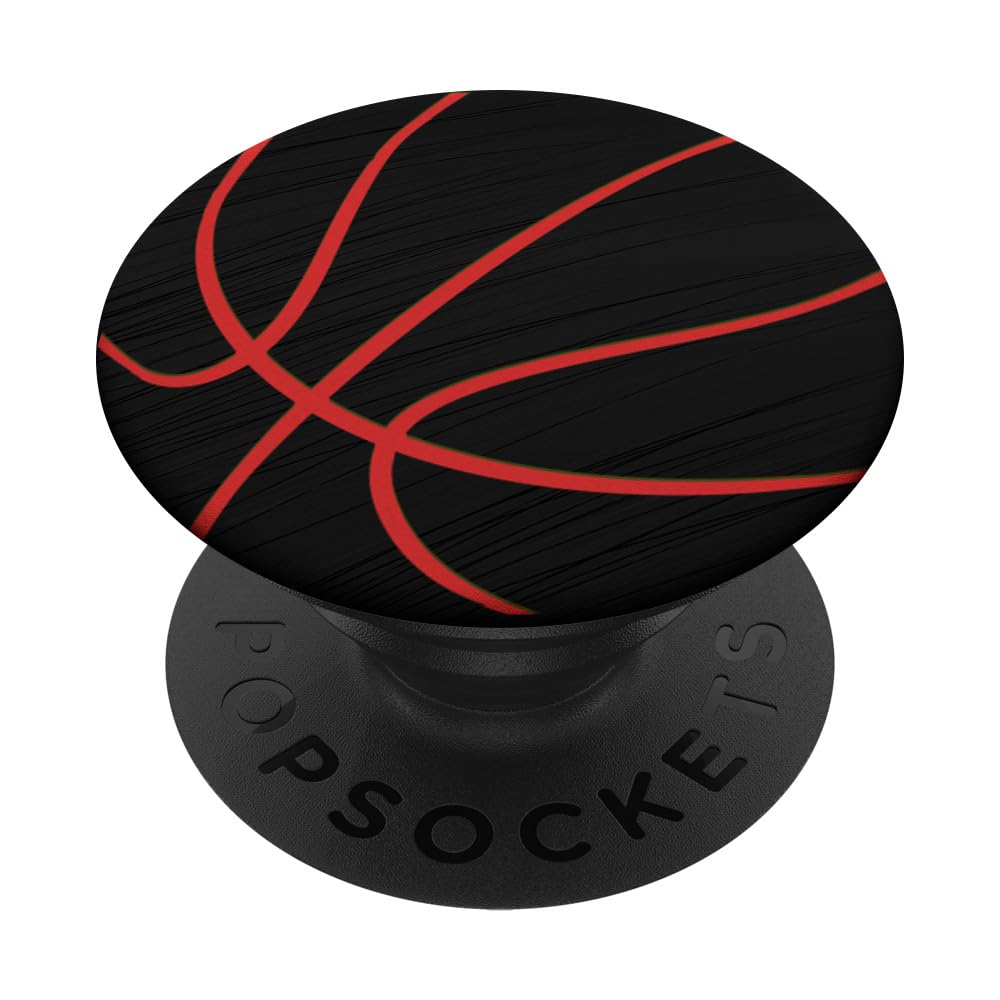 Red Basketball on Black Pattern PopSockets Adhesive PopGrip - Phone Grip & Stand for iPhone, Samsung, Smartphones - Perfect for Sports Fans, Gaming, and Daily Use