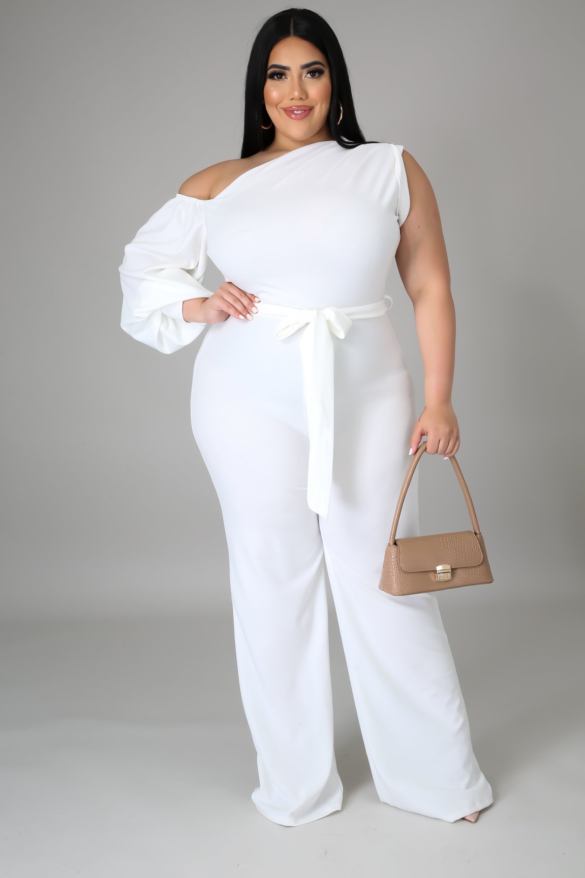 Jazleen Women's Curve Jumpsuit in Off White - Stylish & Comfortable One-Piece Outfit for Casual Wear, Parties & Special Occasions