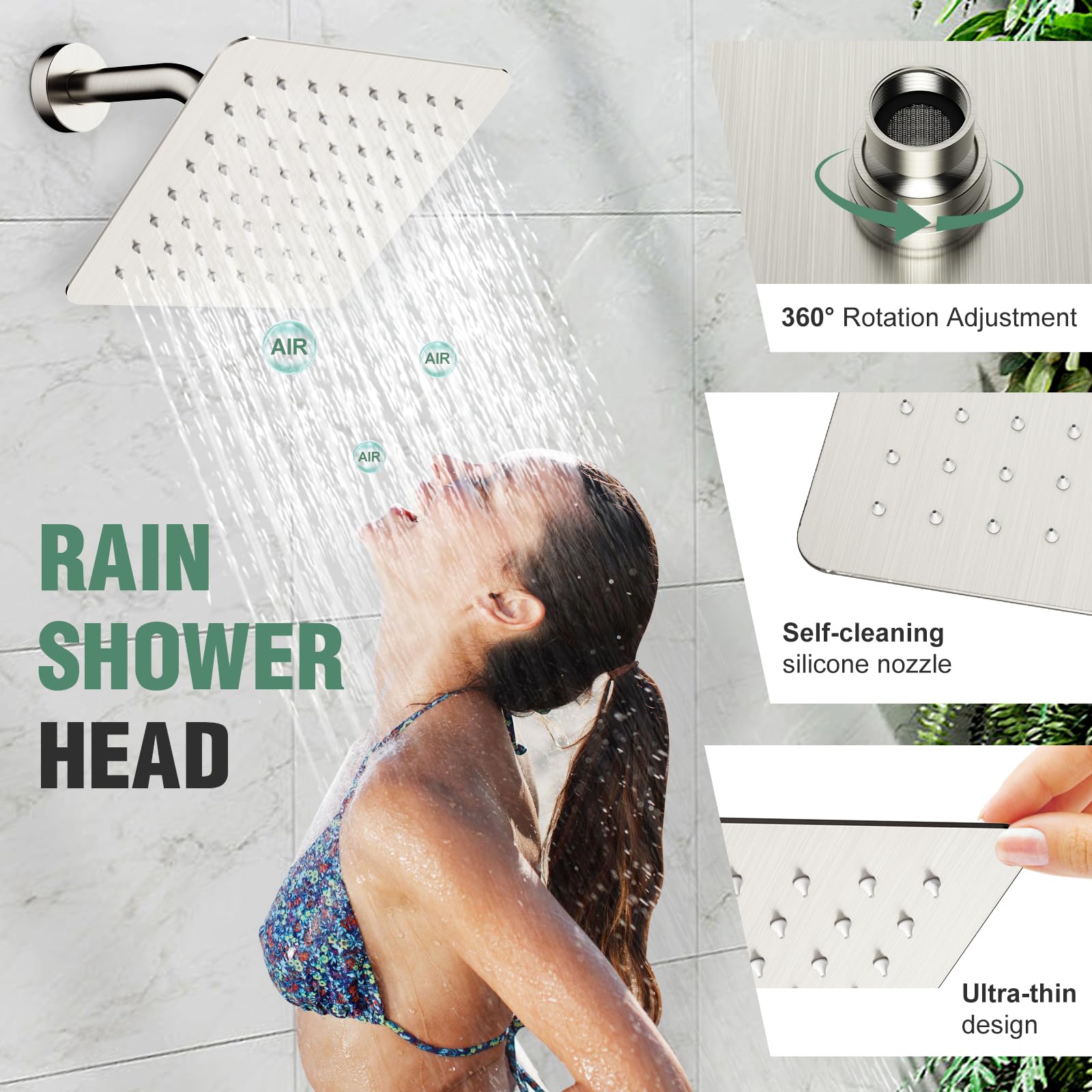 8 Inch Rainfall Shower System Set - Brushed Nickel Wall Mounted Shower Faucet with Handheld Spray & Trim - Perfect for Modern Bathrooms & Spa-Like Experience