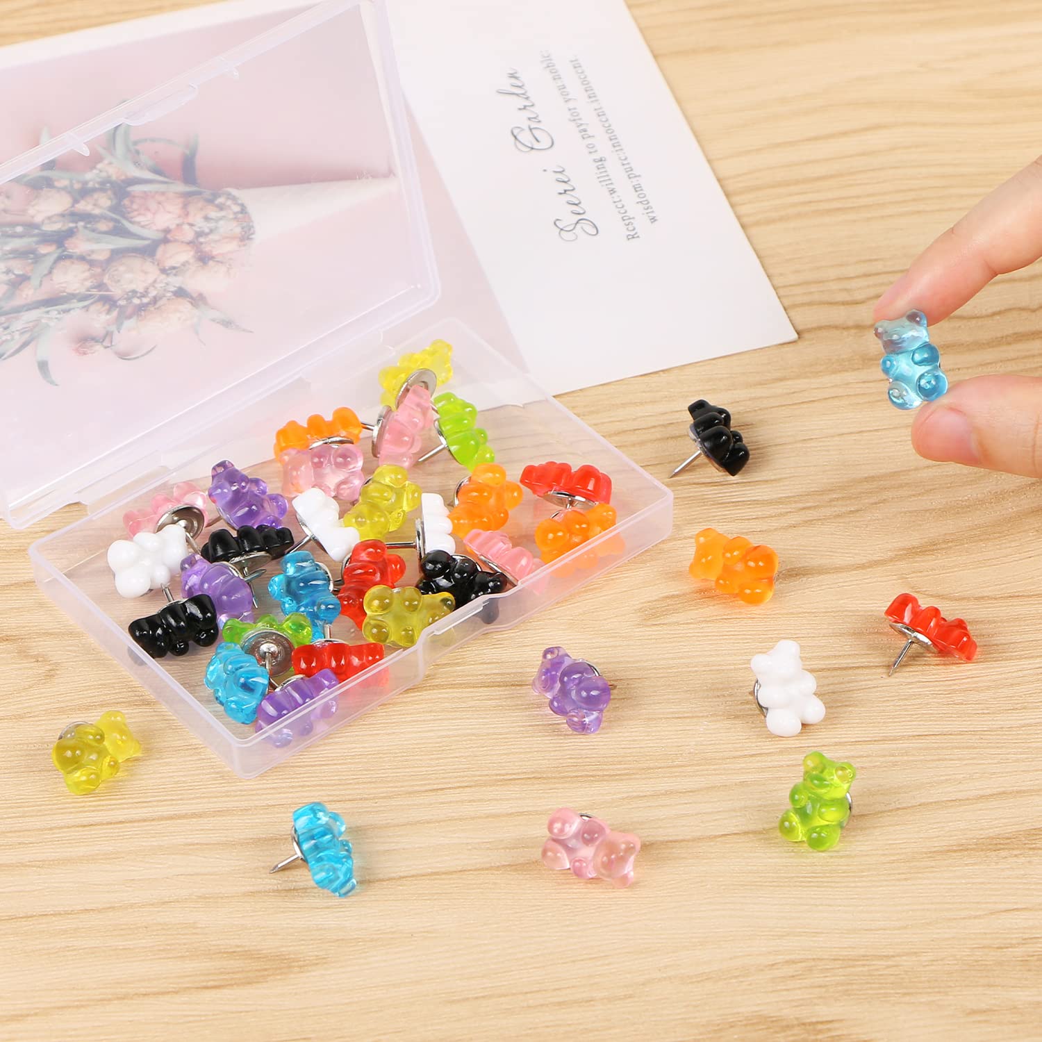 36 Pcs Resin Candy Gummy Bear Push Pins - Decorative Cute Thumb Tacks for Bulletin Boards, Cork Boards & Office Walls - Fun Office Supplies for Photos, Notes & DIY Projects