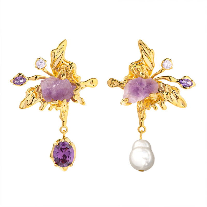 Elegant Asymmetric Freshwater Pearl Lilac Dangle Earrings for Women | HE13762 | Perfect for Weddings, Parties & Special Occasions