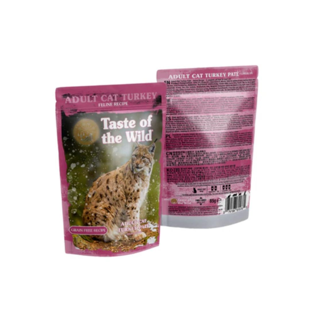 Taste of the Wild Adult Cat Food - Turkey & Chicken Pate in Gravy, Grain-Free Wet Cat Food Pouches, 85g (3oz) x 12 Pack - High Protein Meal for Indoor & Outdoor Cats, Perfect for Travel & Daily Feeding