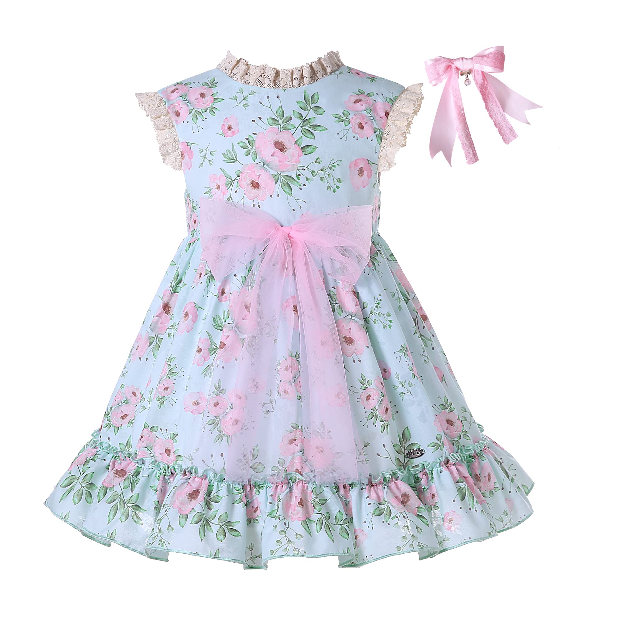 Pettigirl Girls Floral Ruffle Lace Dress - Elegant Spring Casual Outfit for Toddlers | Perfect for Holidays, Parties & Special Occasions