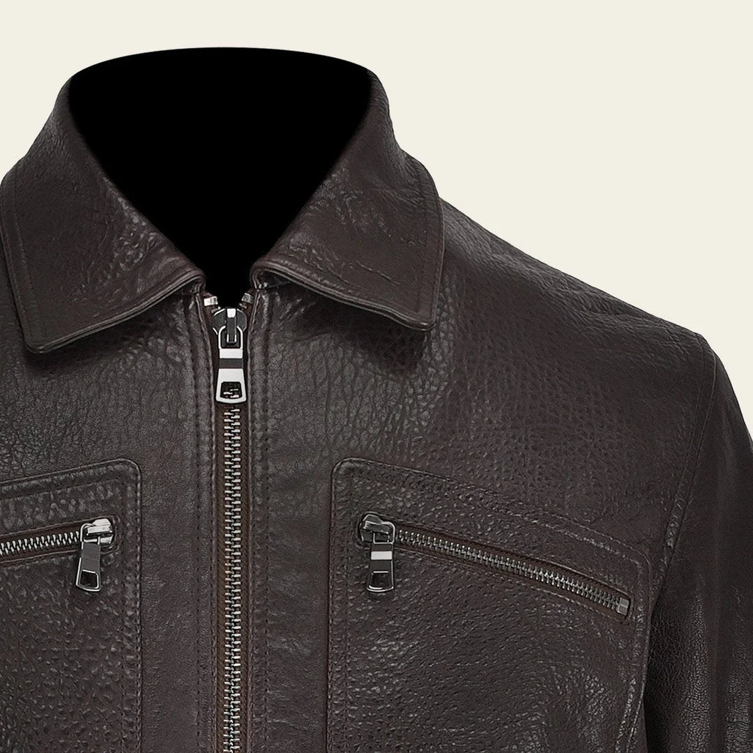 HCHI004 Men's Aviator Leather Jacket - Brown Casual Fashion Dress Jacket for Everyday Wear & Outdoor Adventures