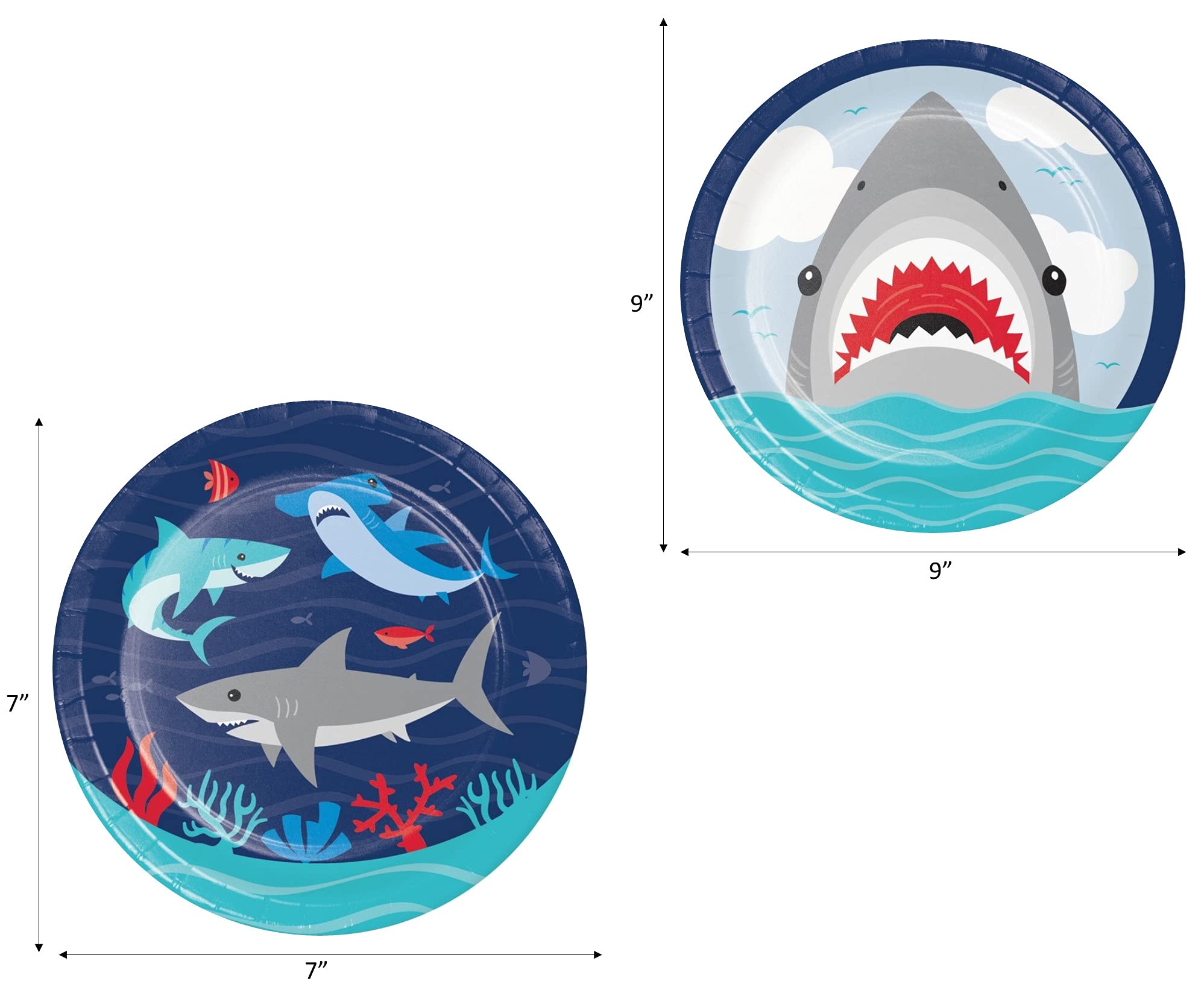 Shark Themed Party Supplies Set - 16-Piece Dinner Plates, Napkins, Cups, Tablecloth, Forks, Decorations & Balloons for Kids Birthday or Ocean Theme Celebration | Perfect for 16 Guests Shark Party Decorations