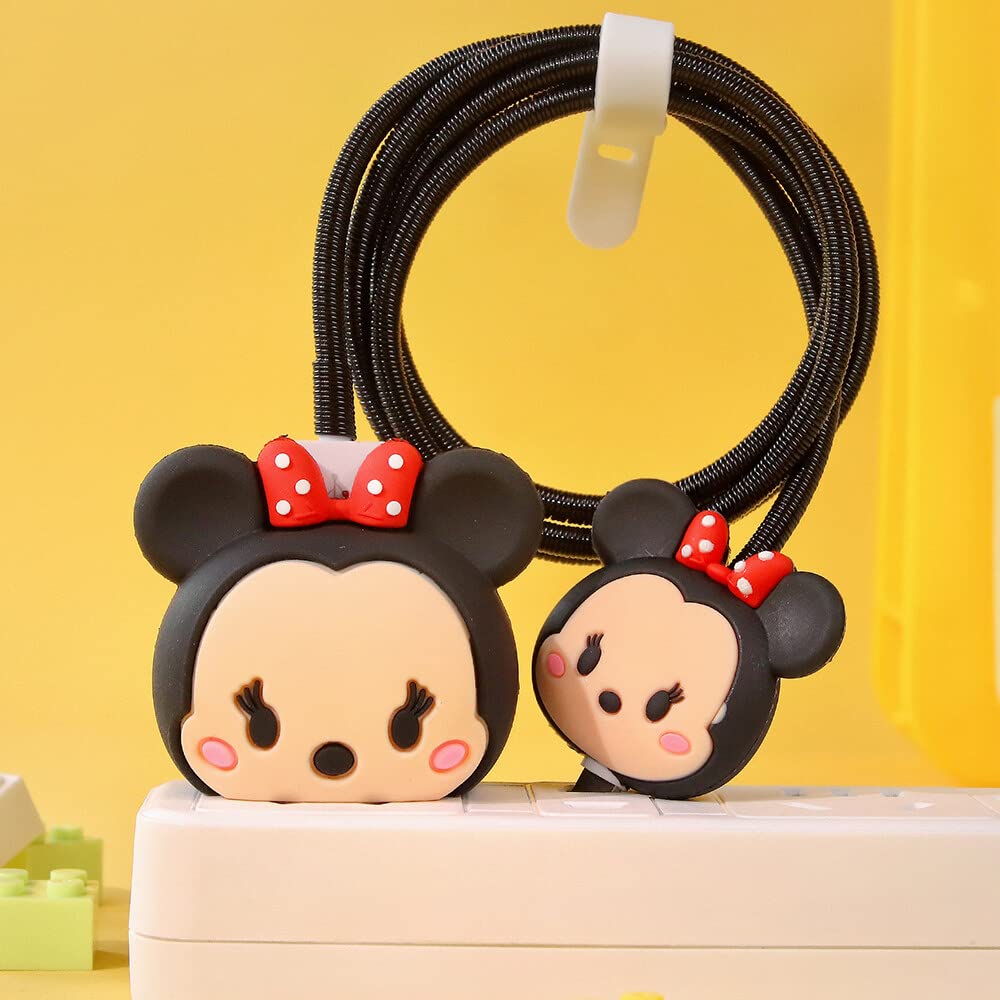 Cute Cartoon Soft Silicone Charger Cover for iPhone - 5W Charger Protector & Cord Case (Compatible with iPhone X/XS/XR/XS Max/7/8/7 Plus/8 Plus/6/6S/6 Plus/6S Plus/SE/5) - 4-in-1 Mini Set for Home, Office, Travel & Car Charging Protection