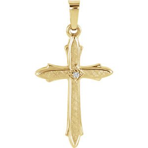 14K Yellow Gold Diamond Accent Cross Pendant for Women - Elegant Religious Jewelry Gift for Her - Perfect for Church, Weddings & Special Occasions