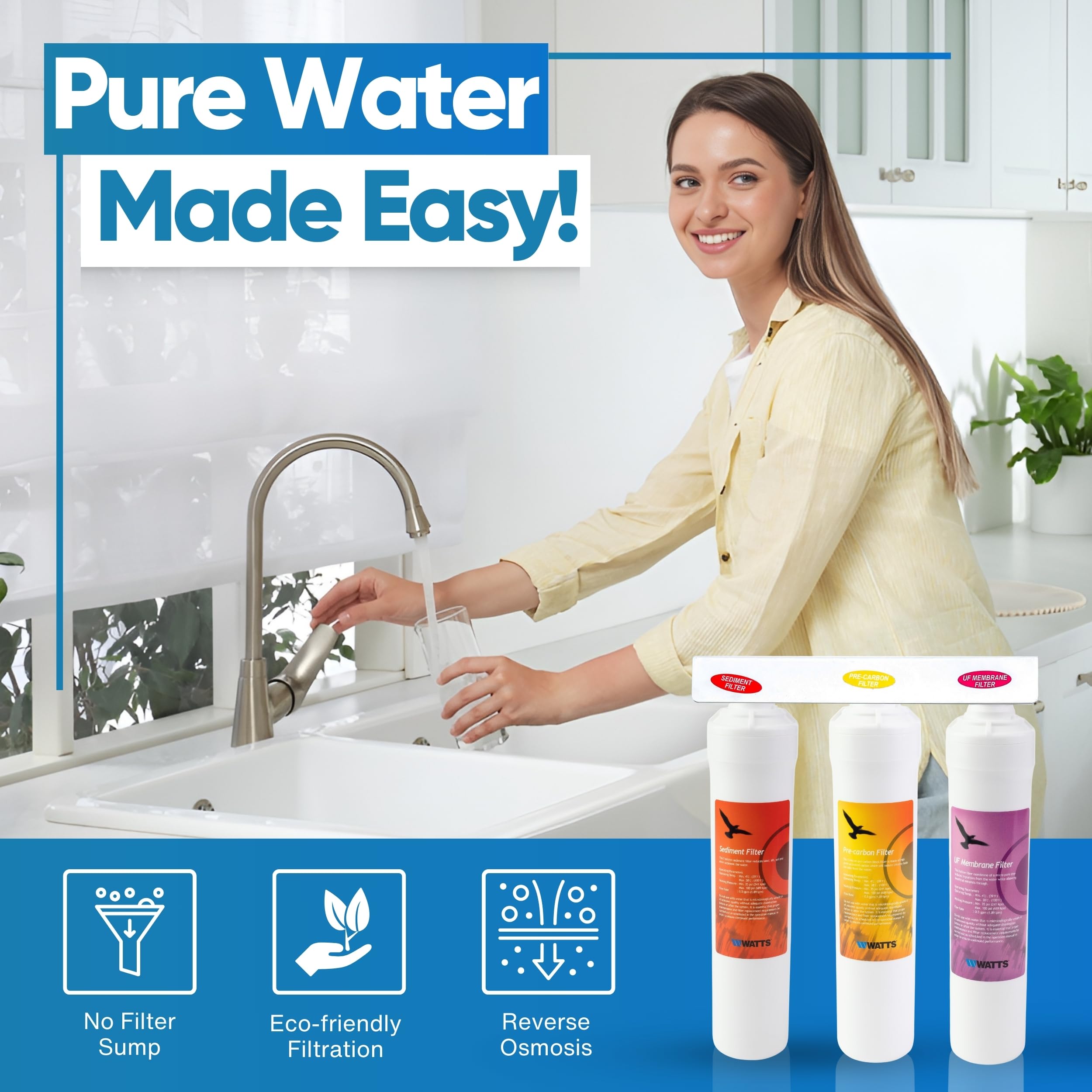 **IPW Industries Inc. - Watts 3-Stage Reverse Osmosis Water Filtration System (Model WQCSC11/WQCCC11/WQCHFC11) - Whole Home Water Purification & Softener for Clean Drinking, Cooking & Showering**