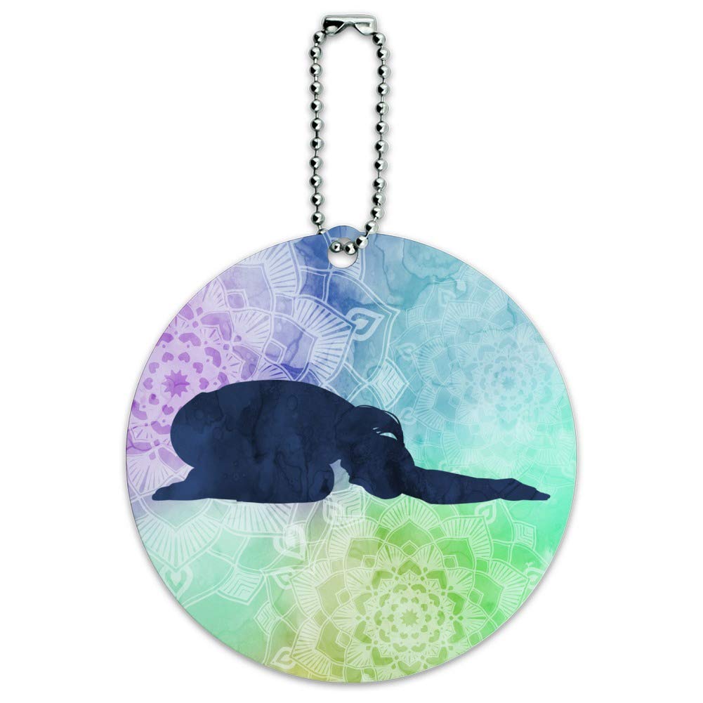 Kids Yoga Pose Round Luggage ID Tag - Durable Suitcase & Carry-On Name Tag for Travel - Perfect for Children's Backpacks, School Bags & Suitcases