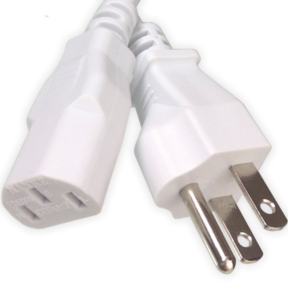 15Ft Extra Long White AC Power Cord Cable - Pure Copper Wire Core for Computer, TV, Printer, Monitor - Durable & Safe Power Supply for Home & Office Use