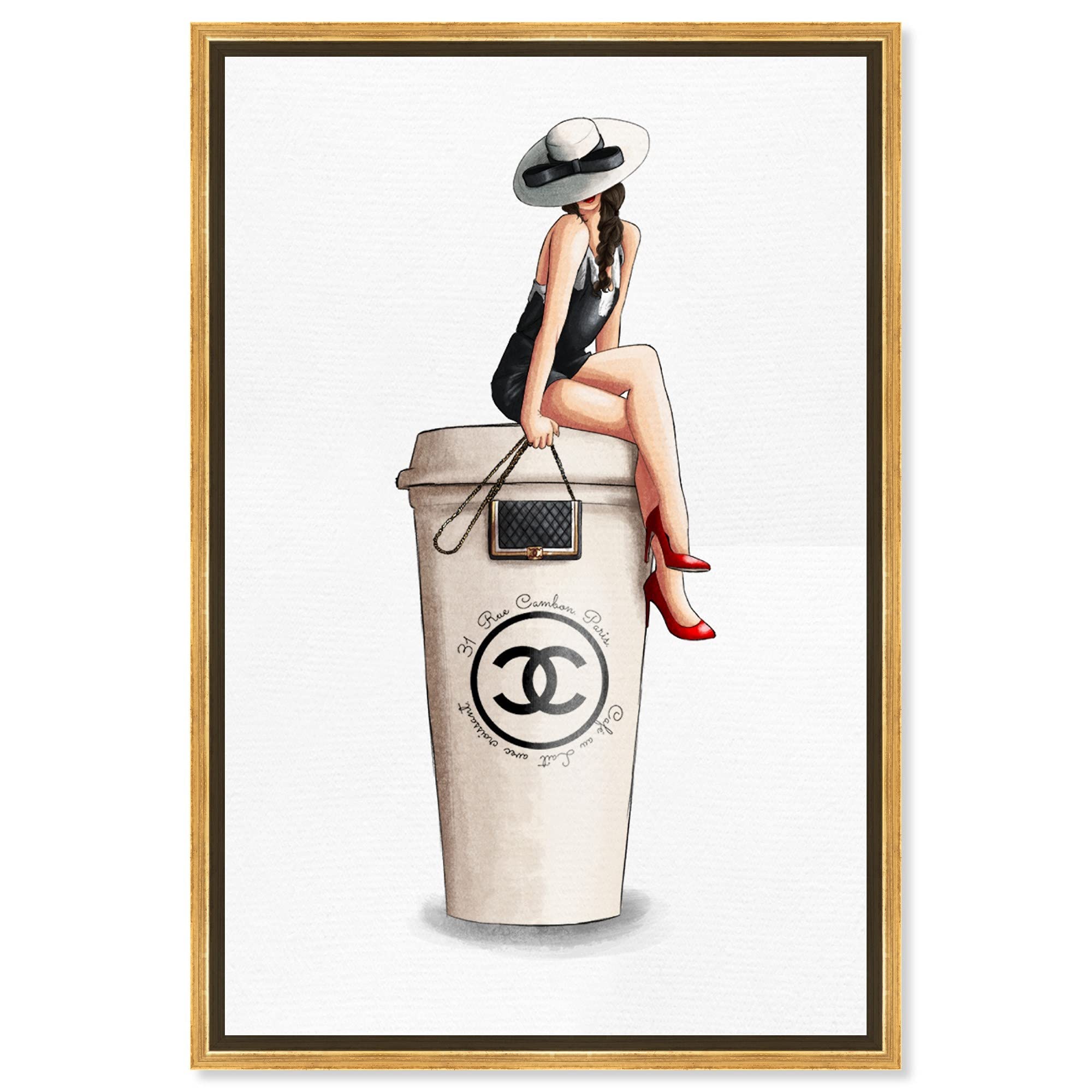 Oliver Gal Artist Co. Fashion Glam Wall Art Canvas Print - Handbags Cafe Au Lait Cambon Dark Home Decor - 30x45 Inches Gold Framed Artwork - Perfect for Living Room, Bedroom & Office Decor